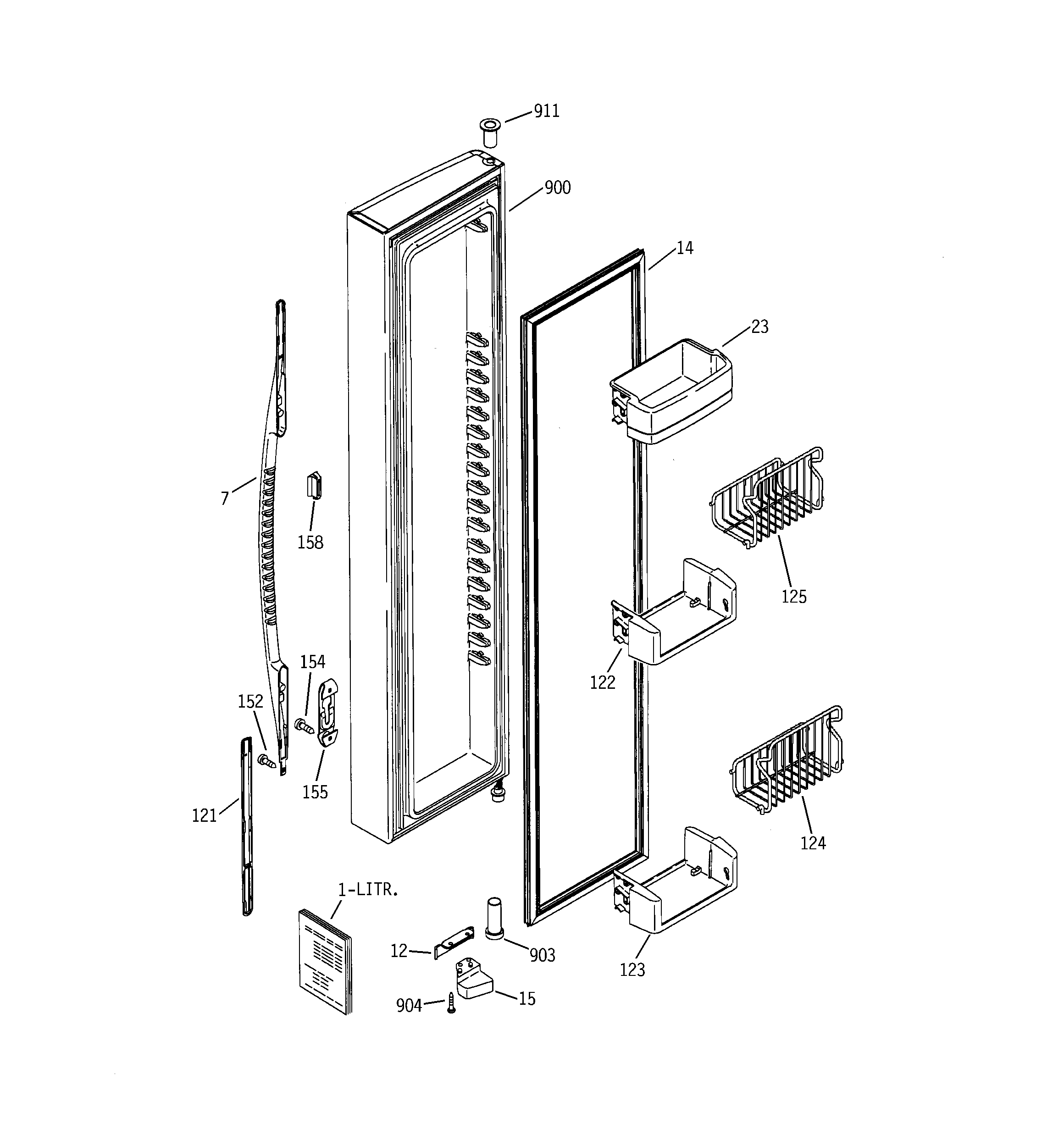 GE PSS25NCNAWW freezer door diagram