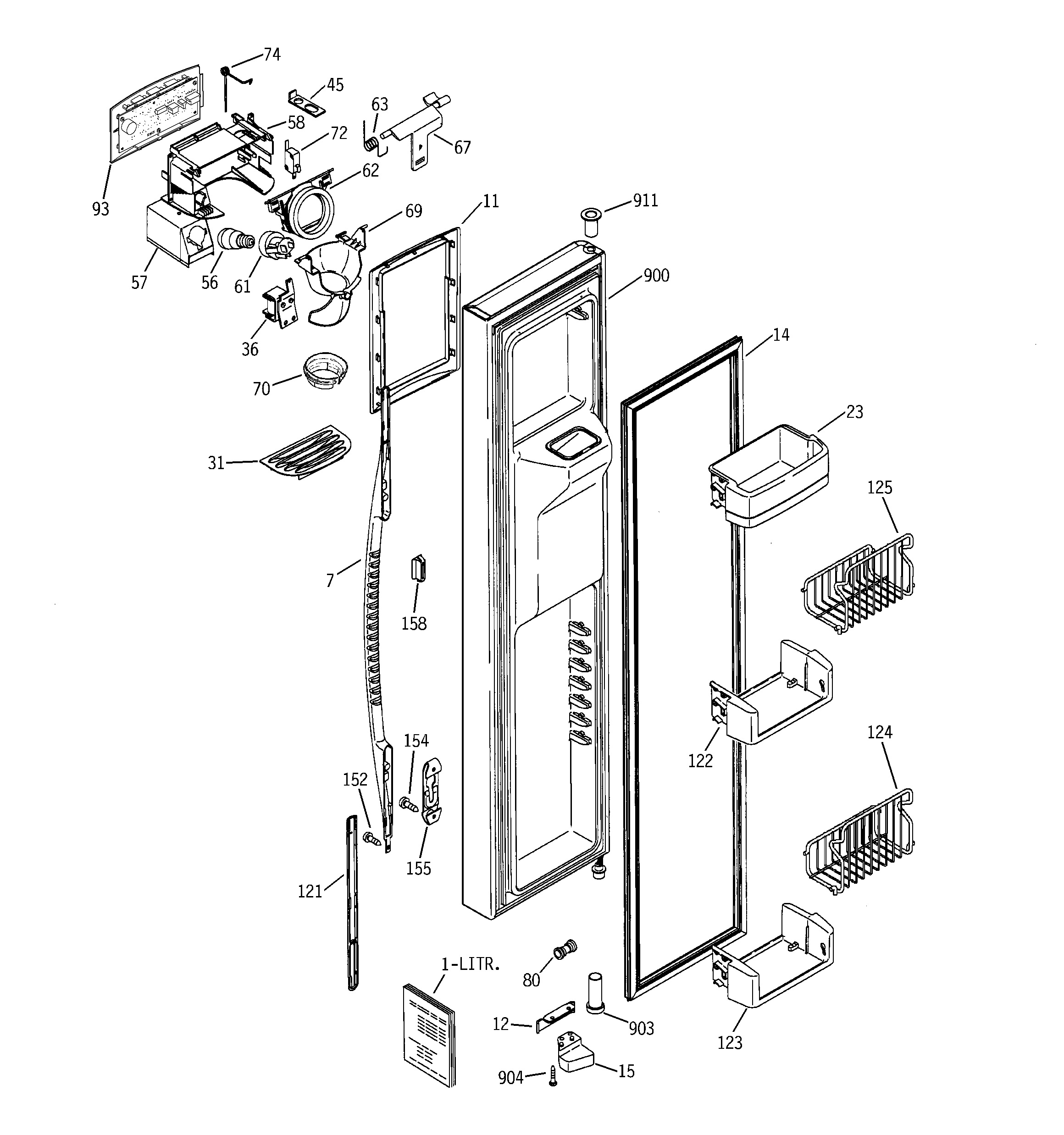 GE PSC23NGNAWW freezer door diagram