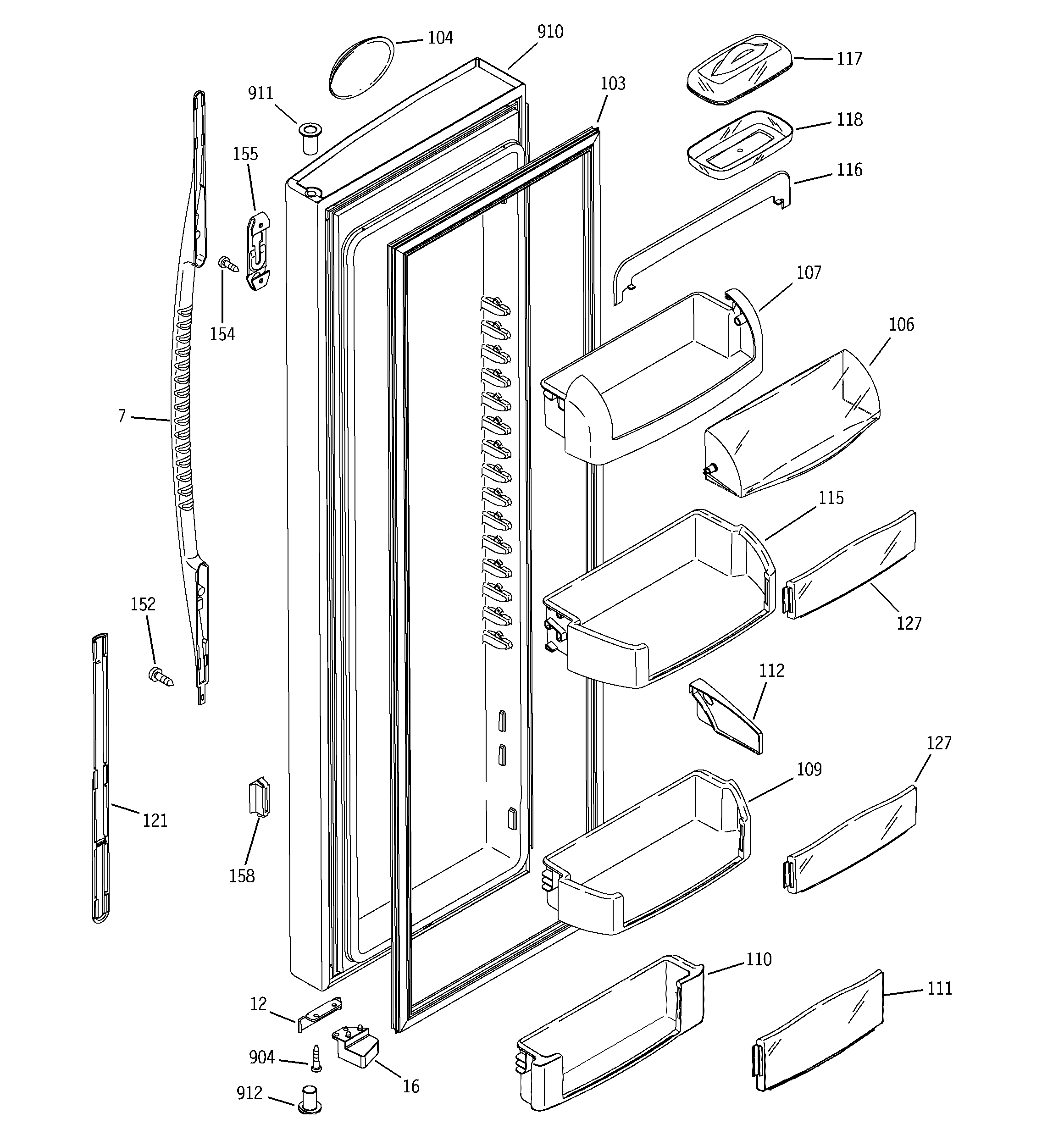 GE PSC23NGNAWW fresh food door diagram