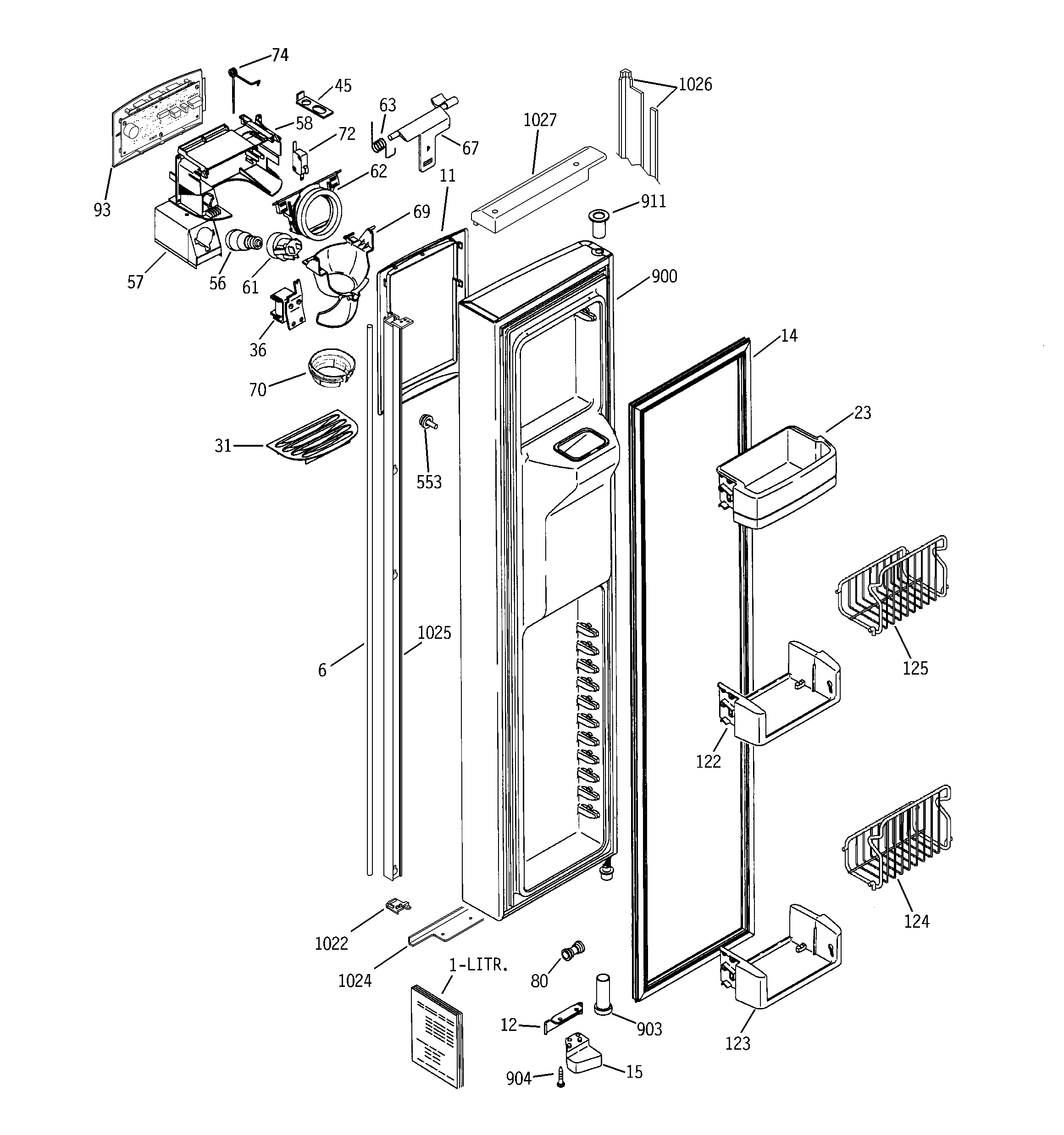 GE PSI23NGNACC freezer door diagram