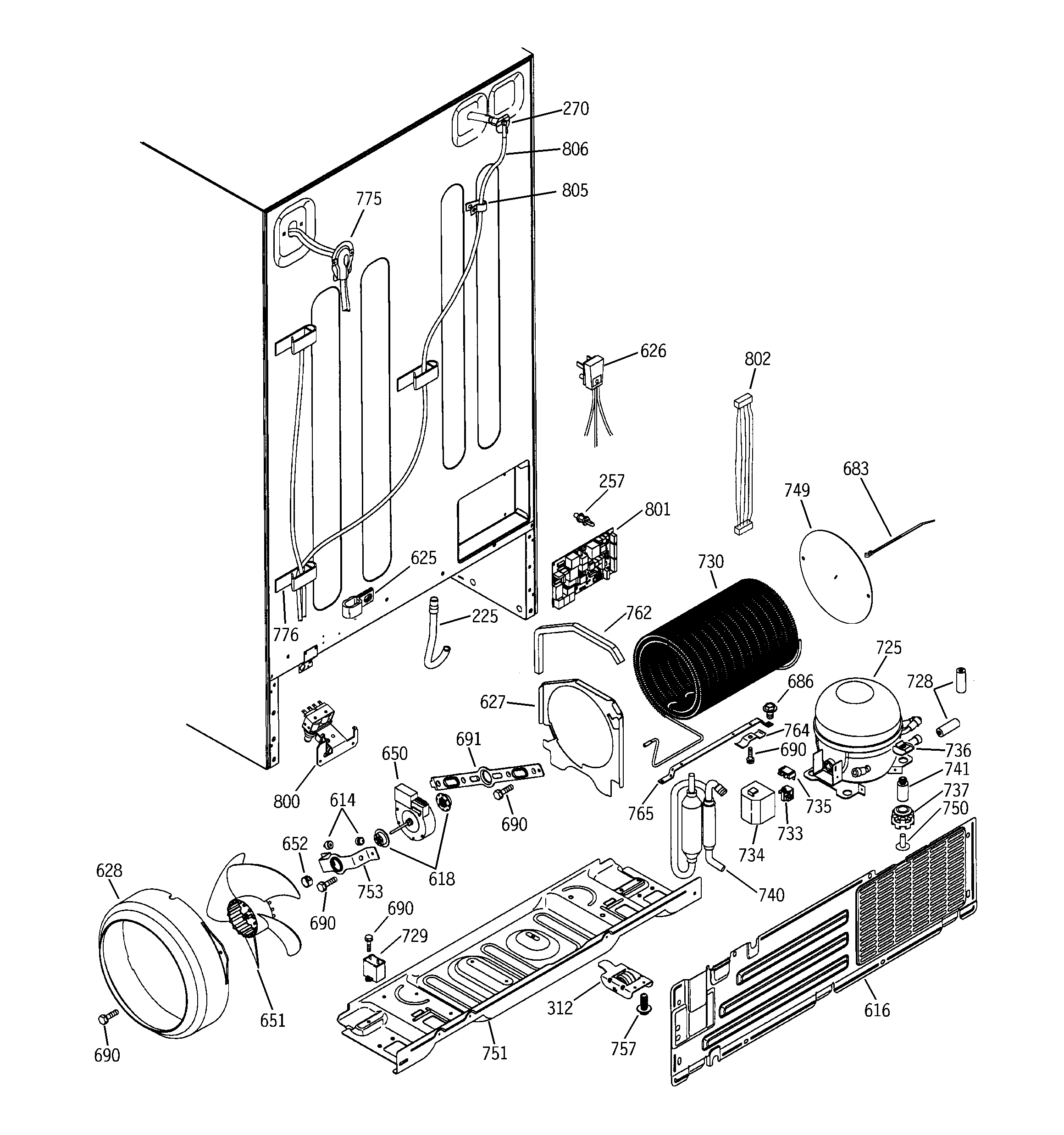 GE PSI23NGNACC sealed system & mother board diagram
