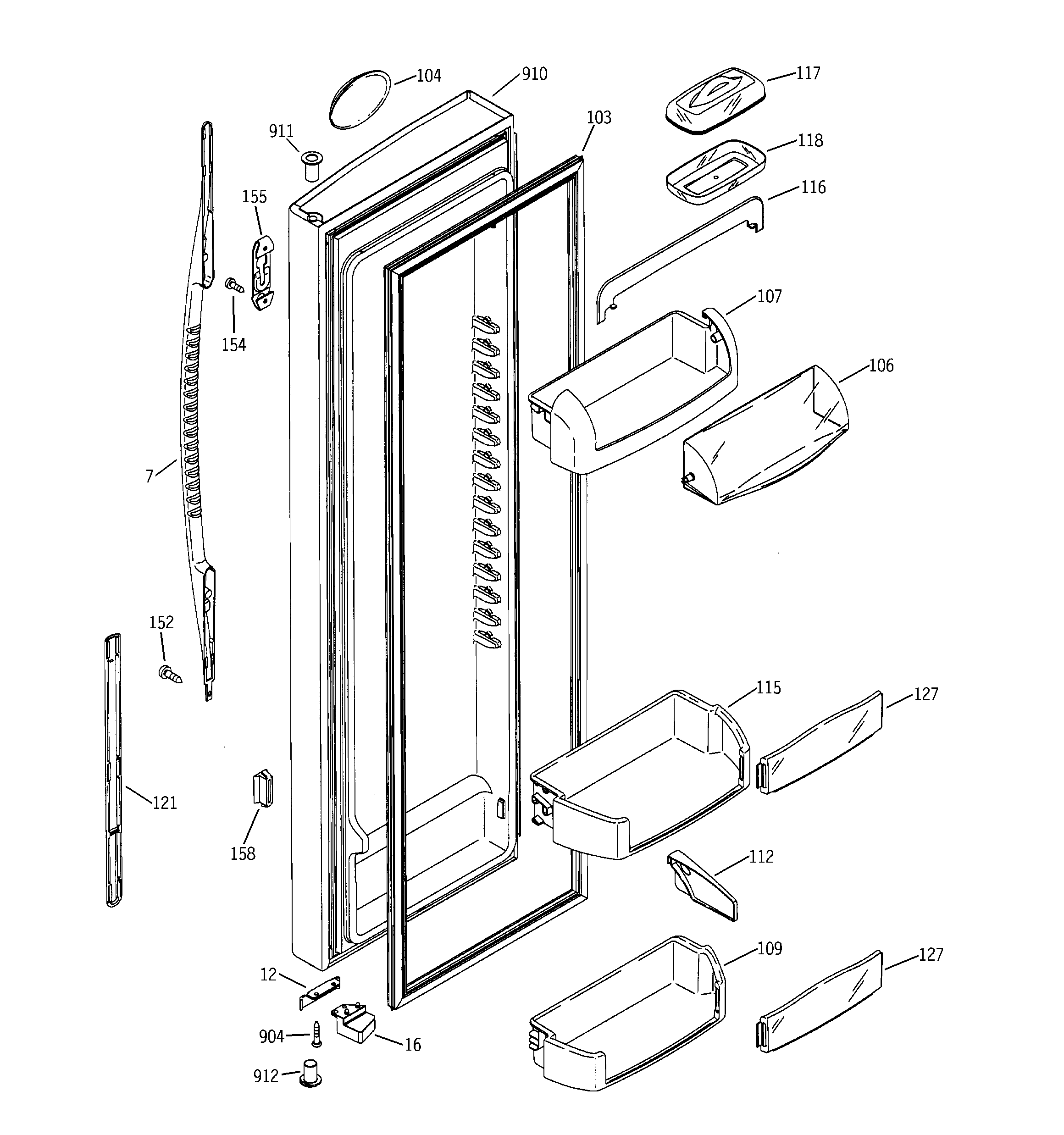 GE PSS25MGNAWW fresh food door diagram