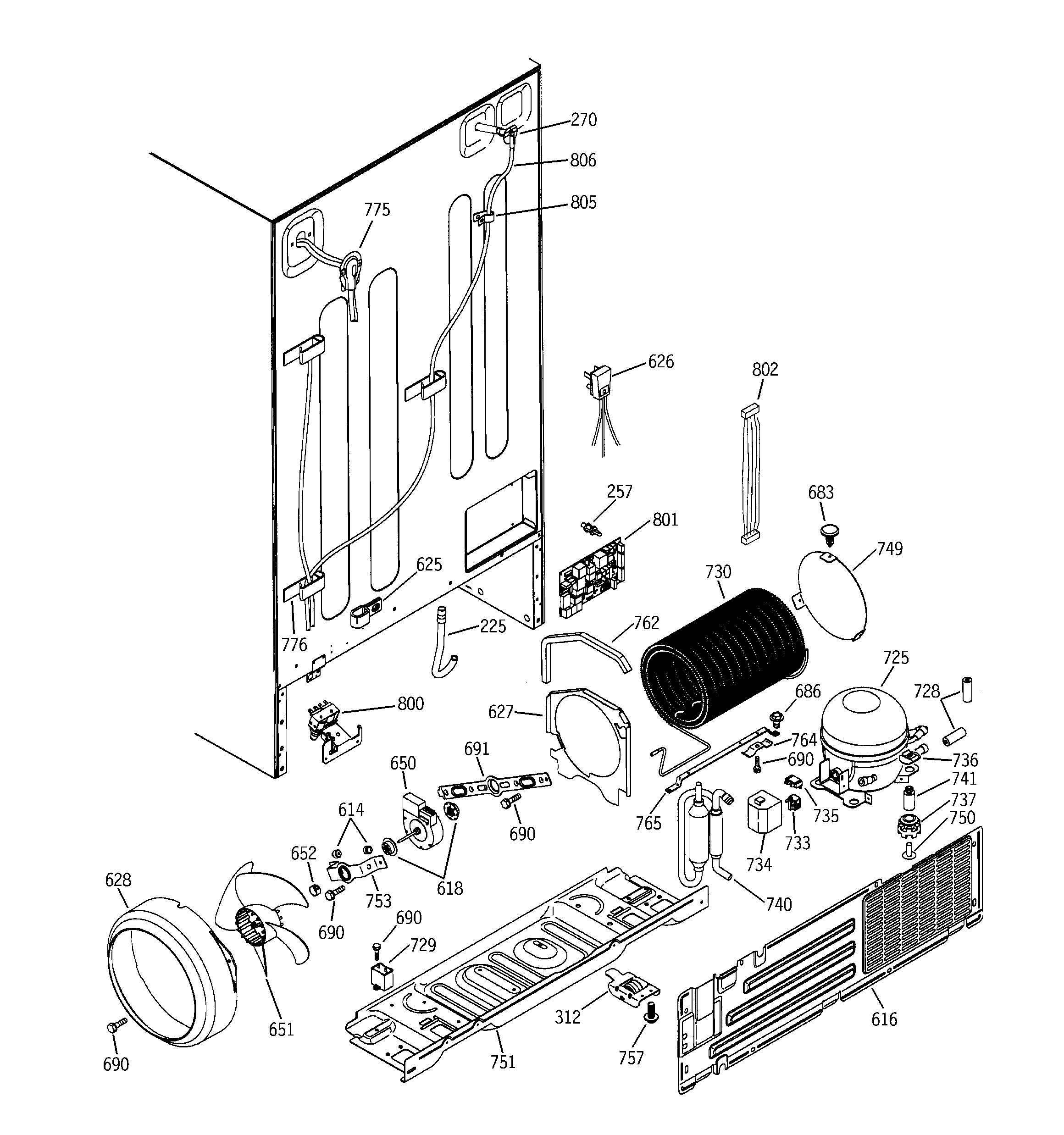 GE PSS25MGNAWW sealed system & mother board diagram