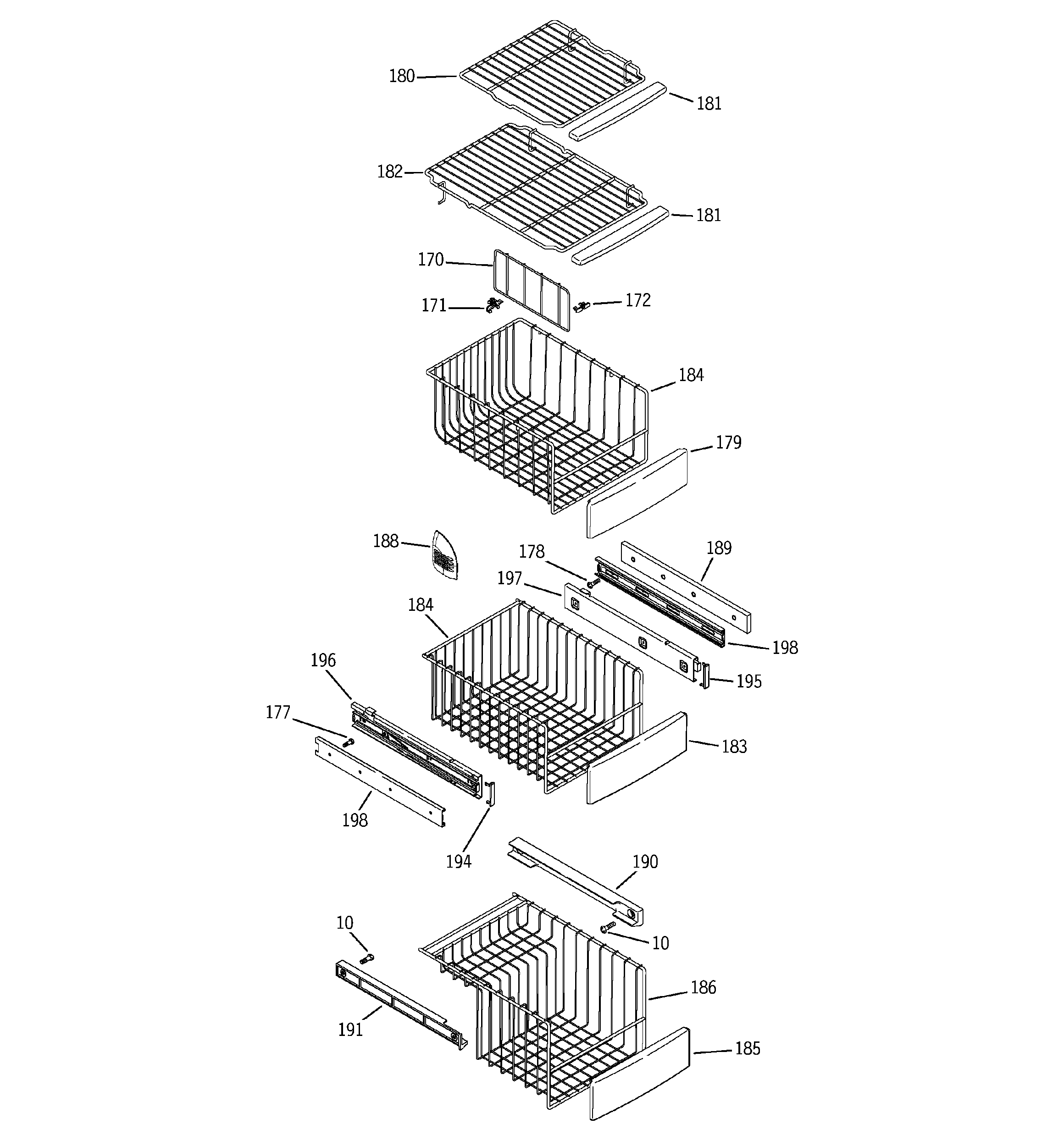 GE PSS27NGNACC freezer shelves diagram