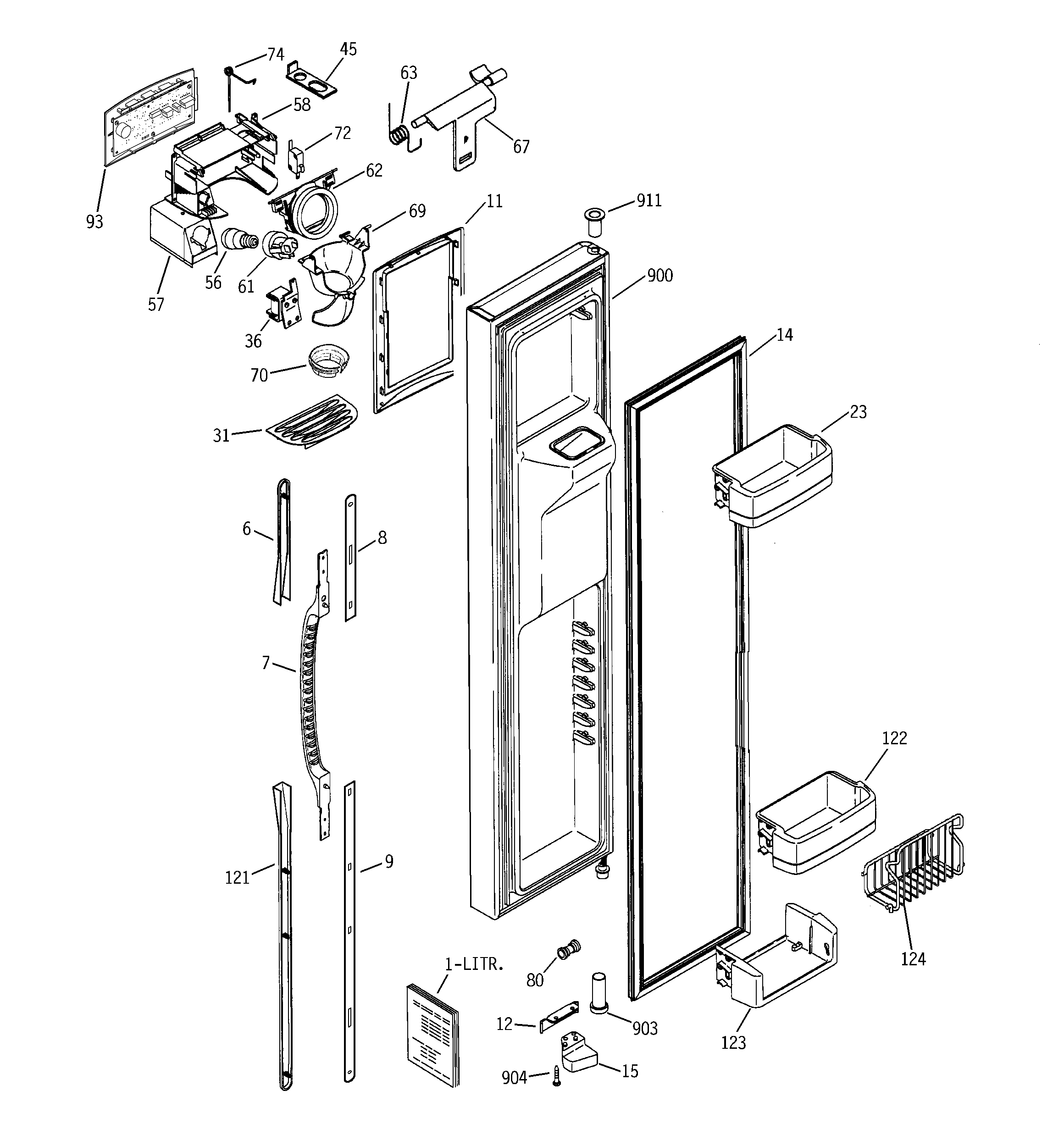 GE ESS25LGNABB freezer door diagram
