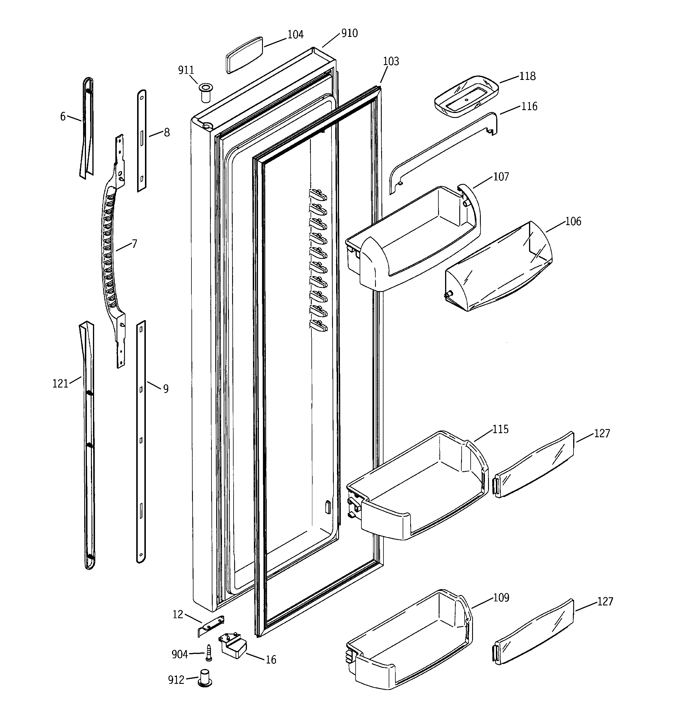 GE ESS25LGNABB fresh food door diagram