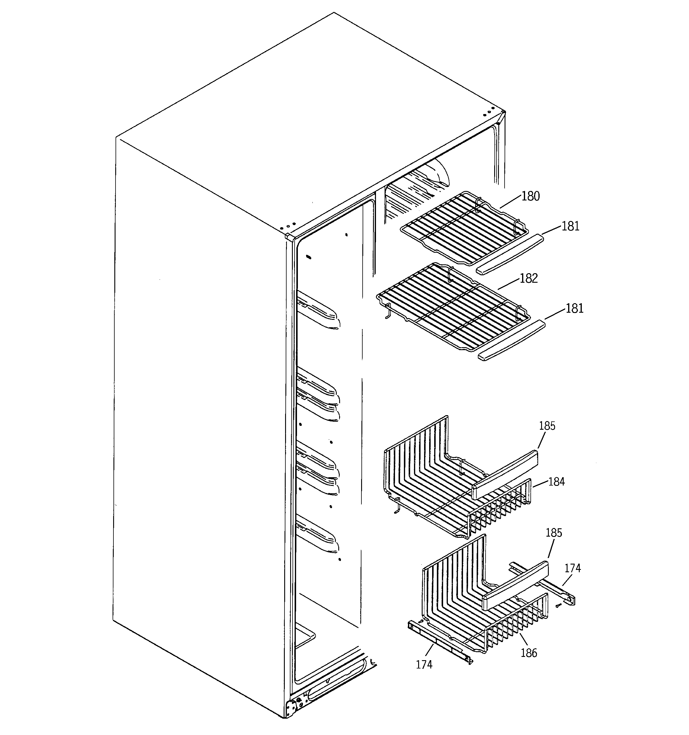 GE ESS25LGNABB freezer shelves diagram