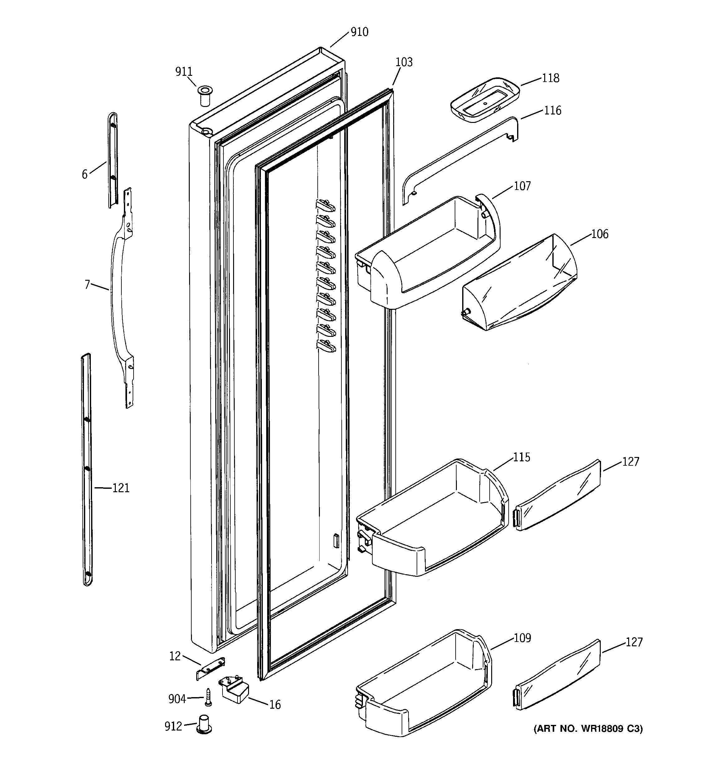 GE GSS25LGMFCC fresh food door diagram