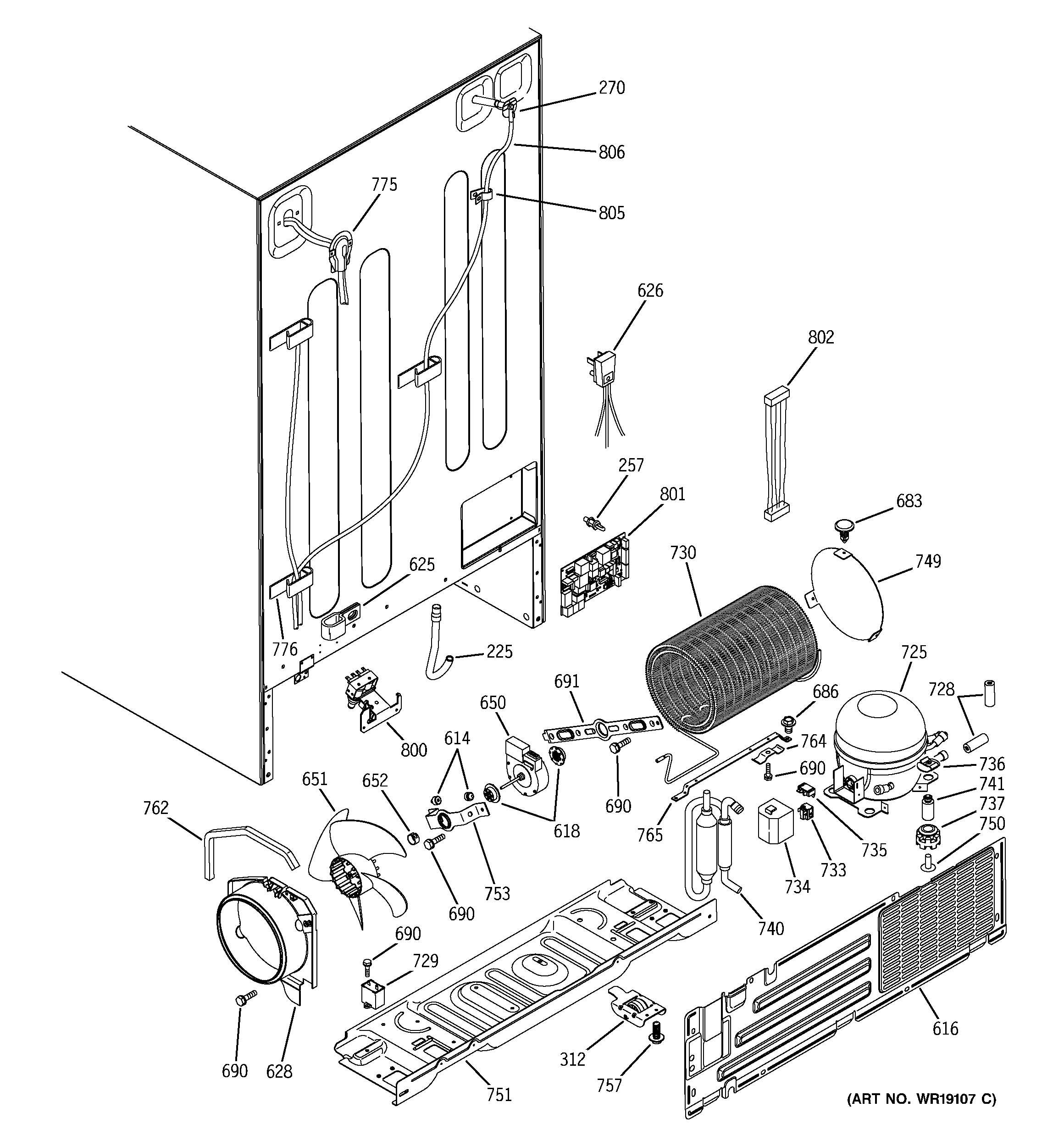 GE GSS25LGMFCC sealed system & mother board diagram
