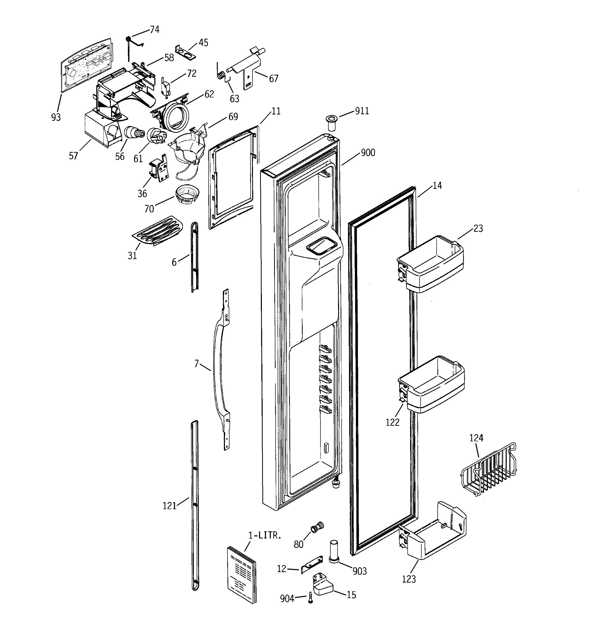 GE GSS27RGMFBB freezer door diagram