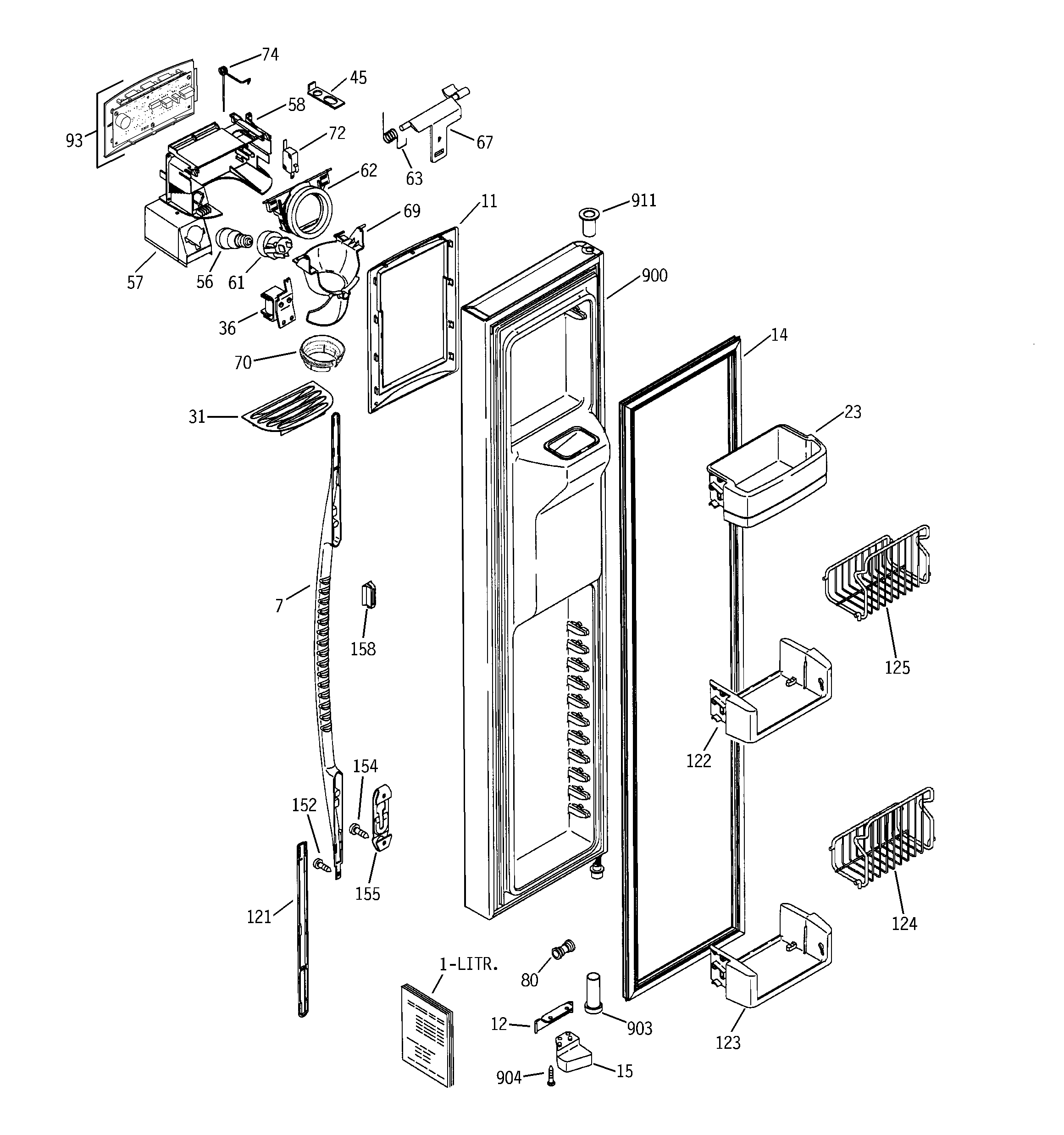 GE PSC23MGNACC freezer door diagram