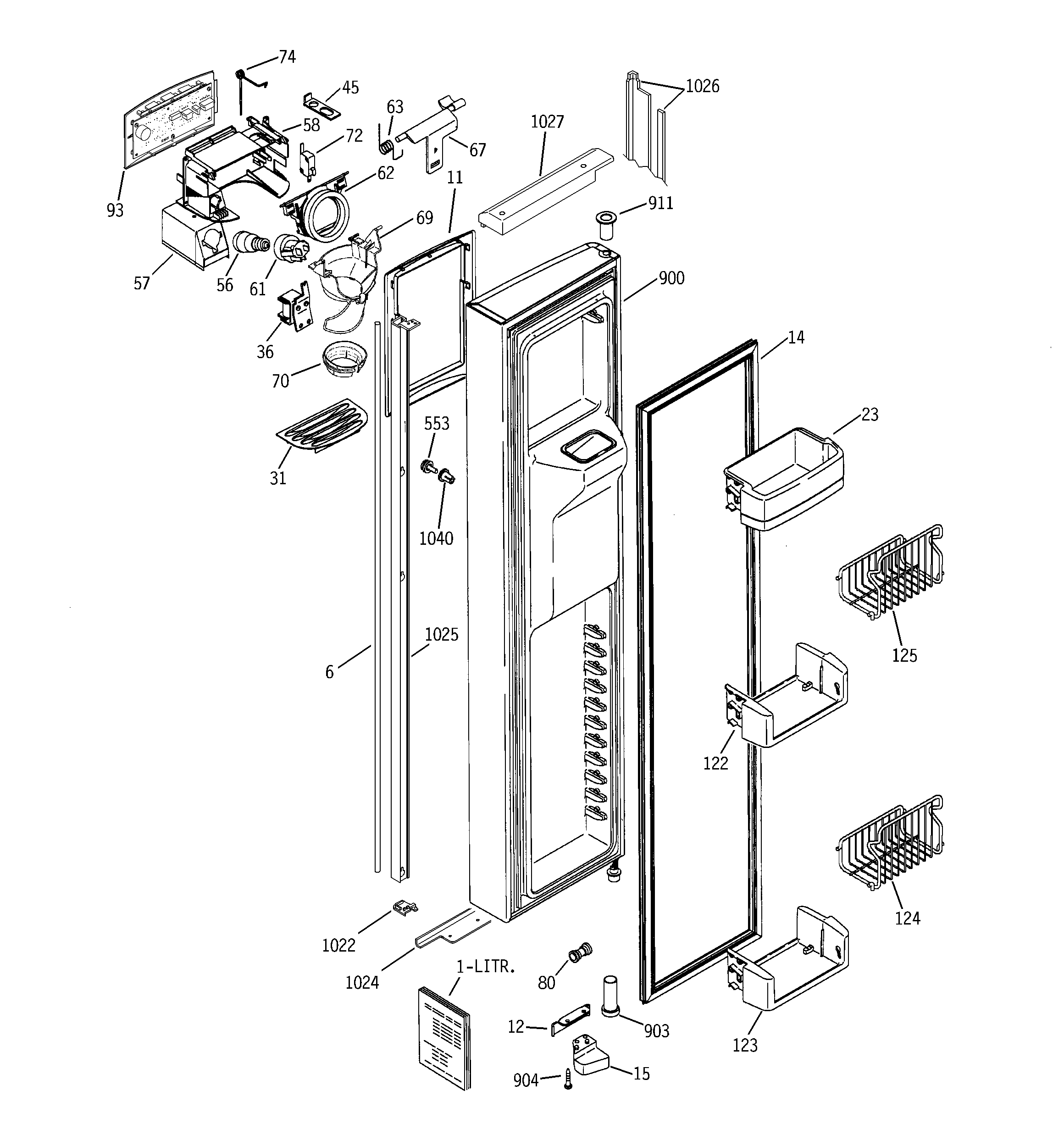 GE PSI23MGNAWW freezer door diagram