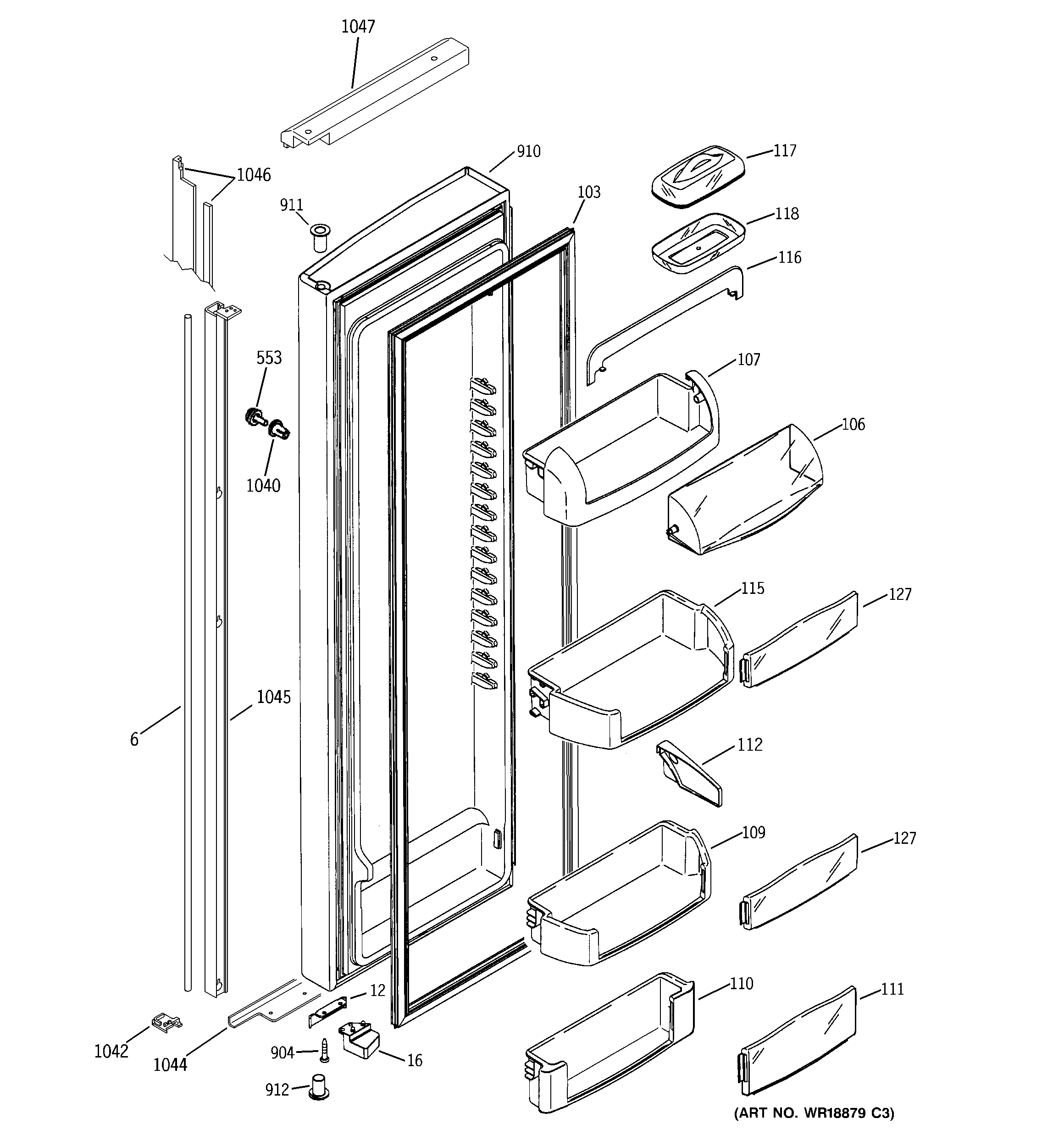 GE PSI23MGNAWW fresh food door diagram