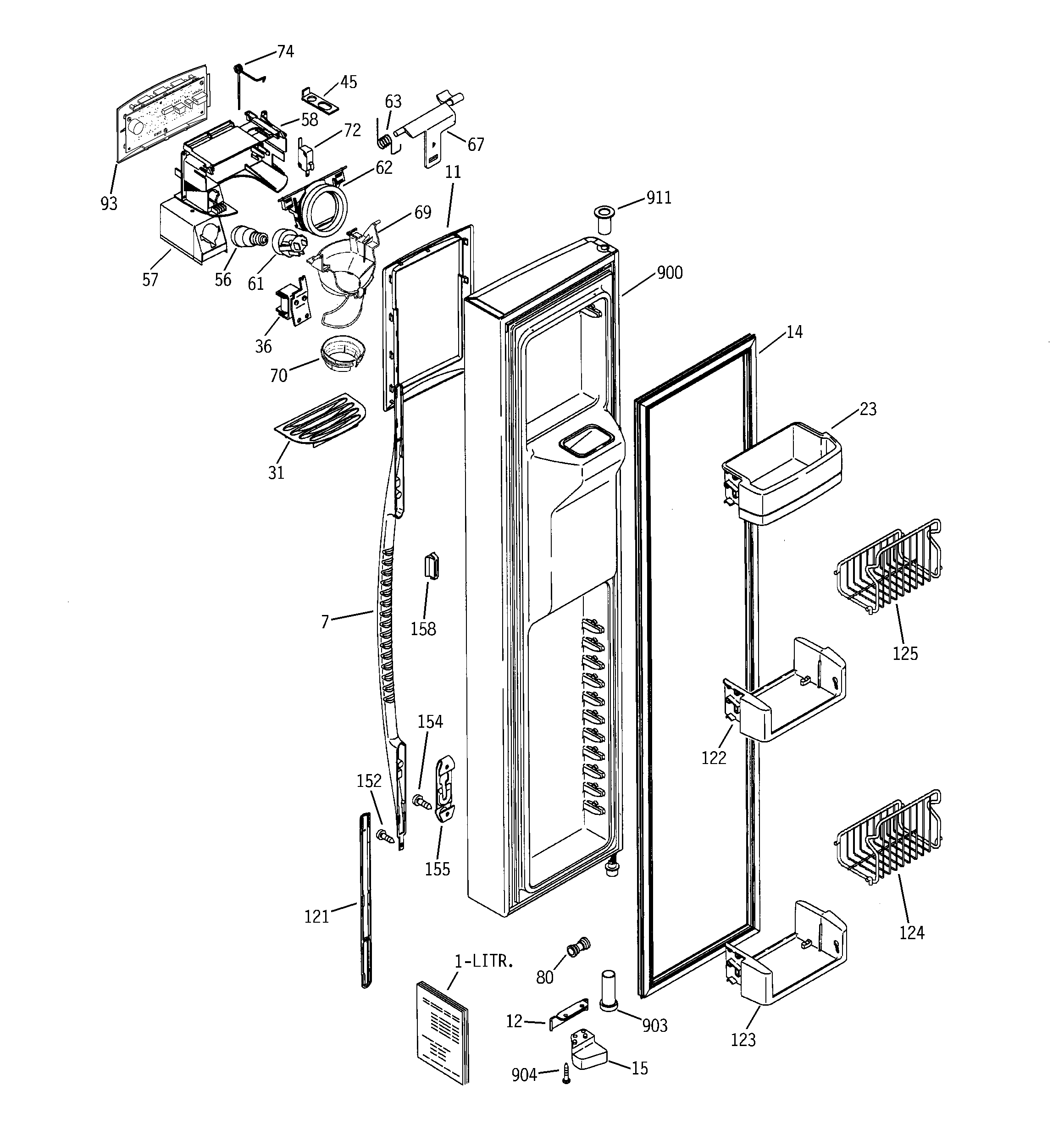 GE PSS27MGNABB freezer door diagram