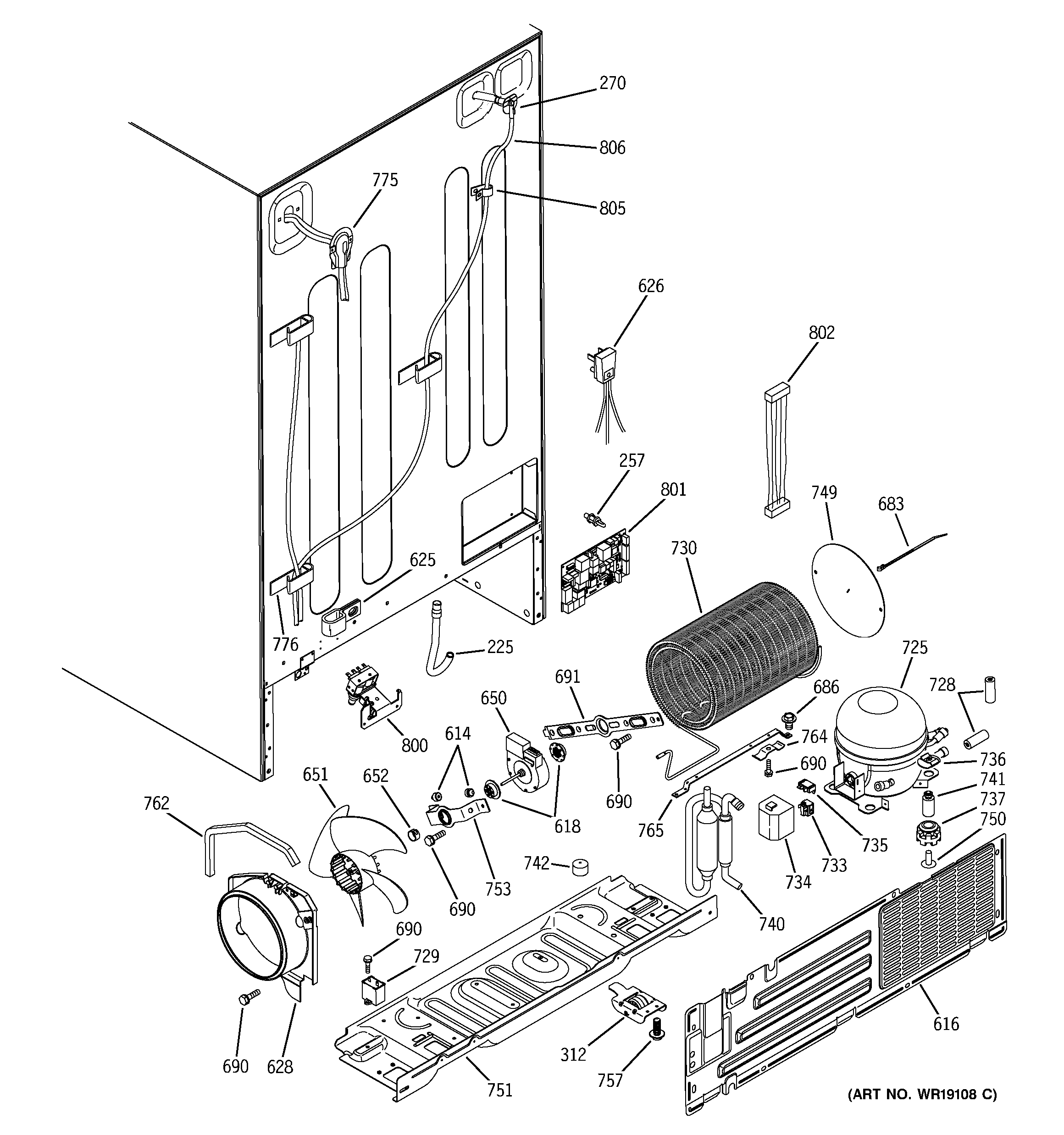GE PSS29MGNACC sealed system & mother board diagram