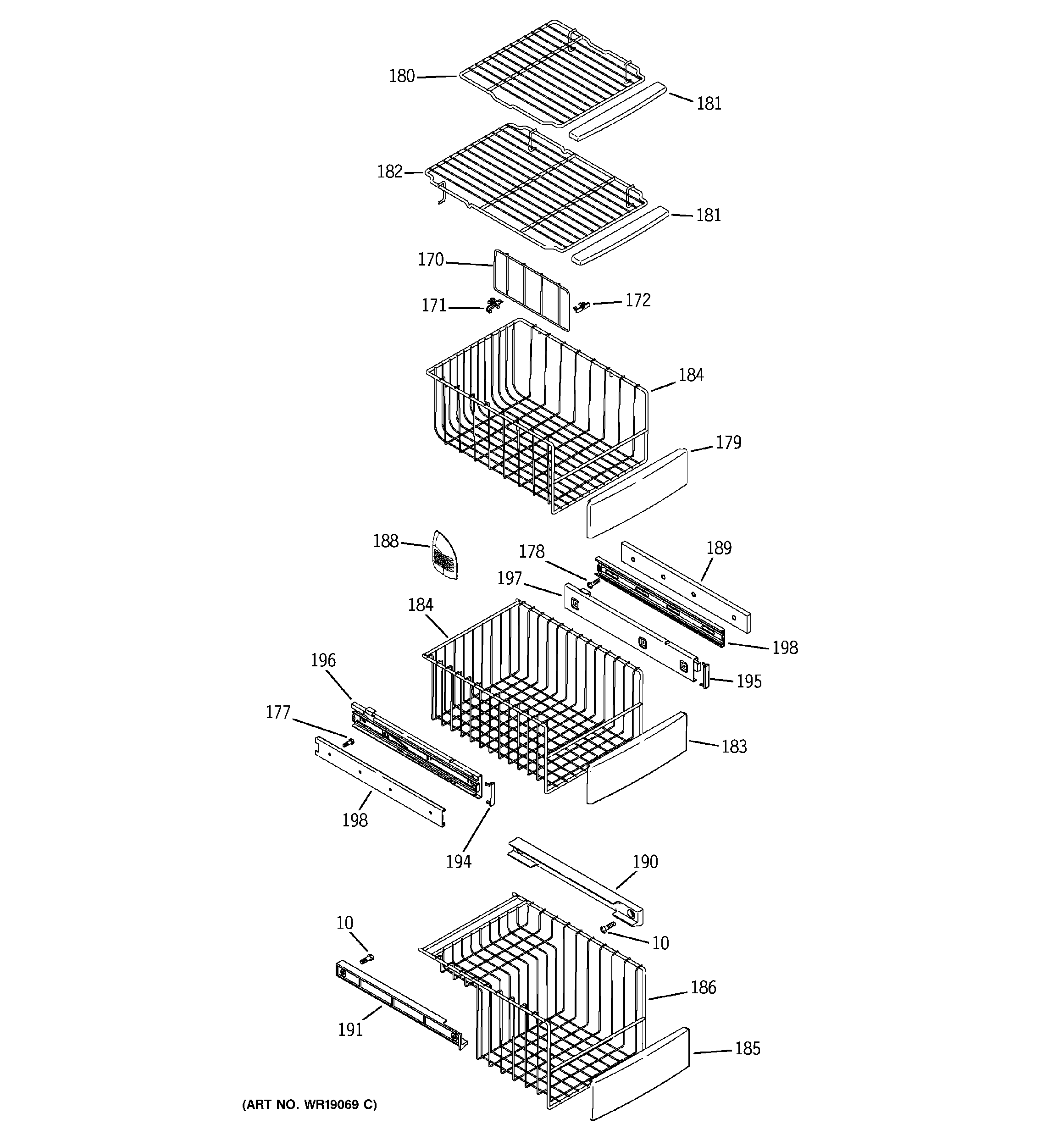 GE PSS29NGNAWW freezer shelves diagram