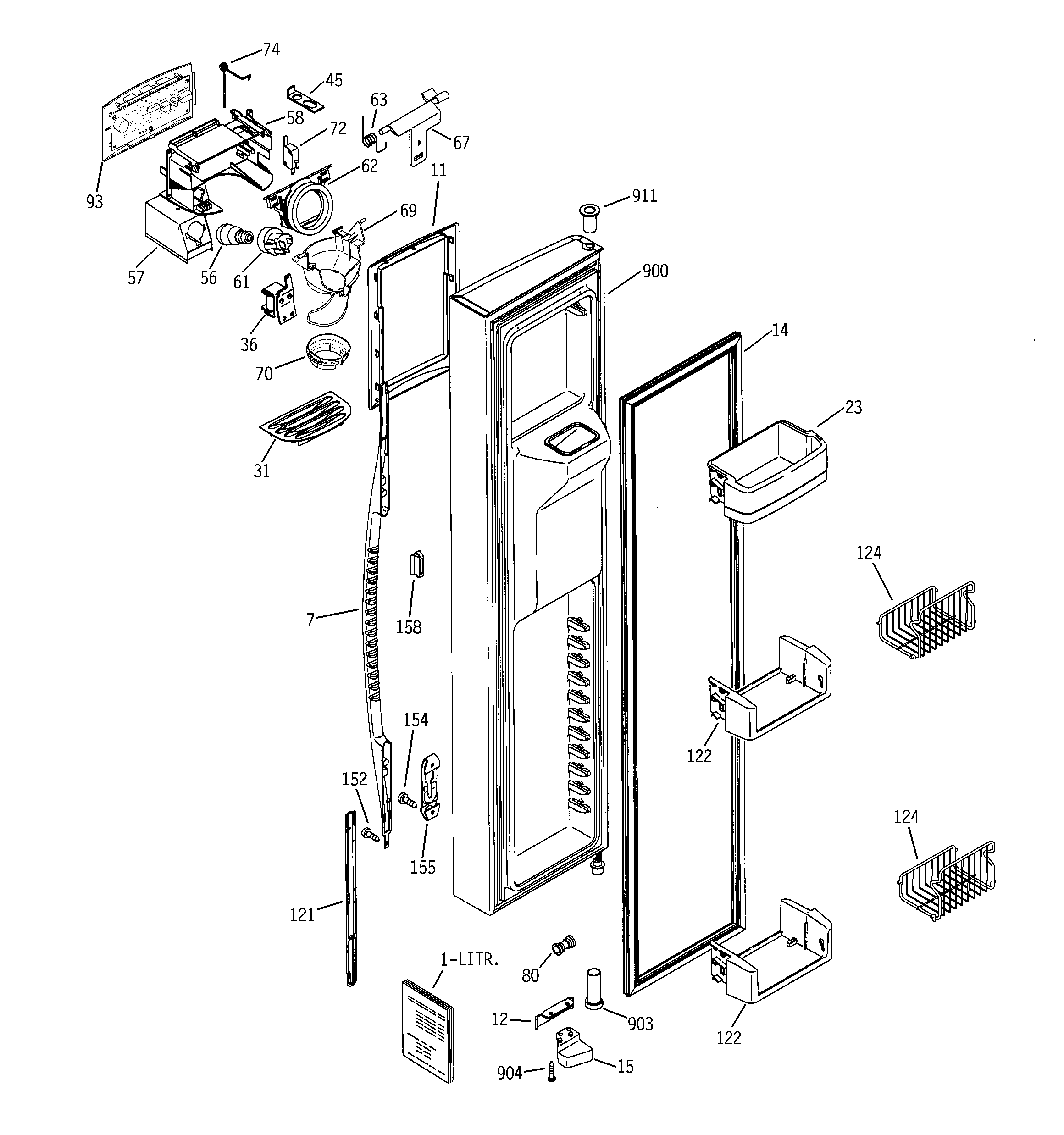 GE PSS29NHNABB freezer door diagram