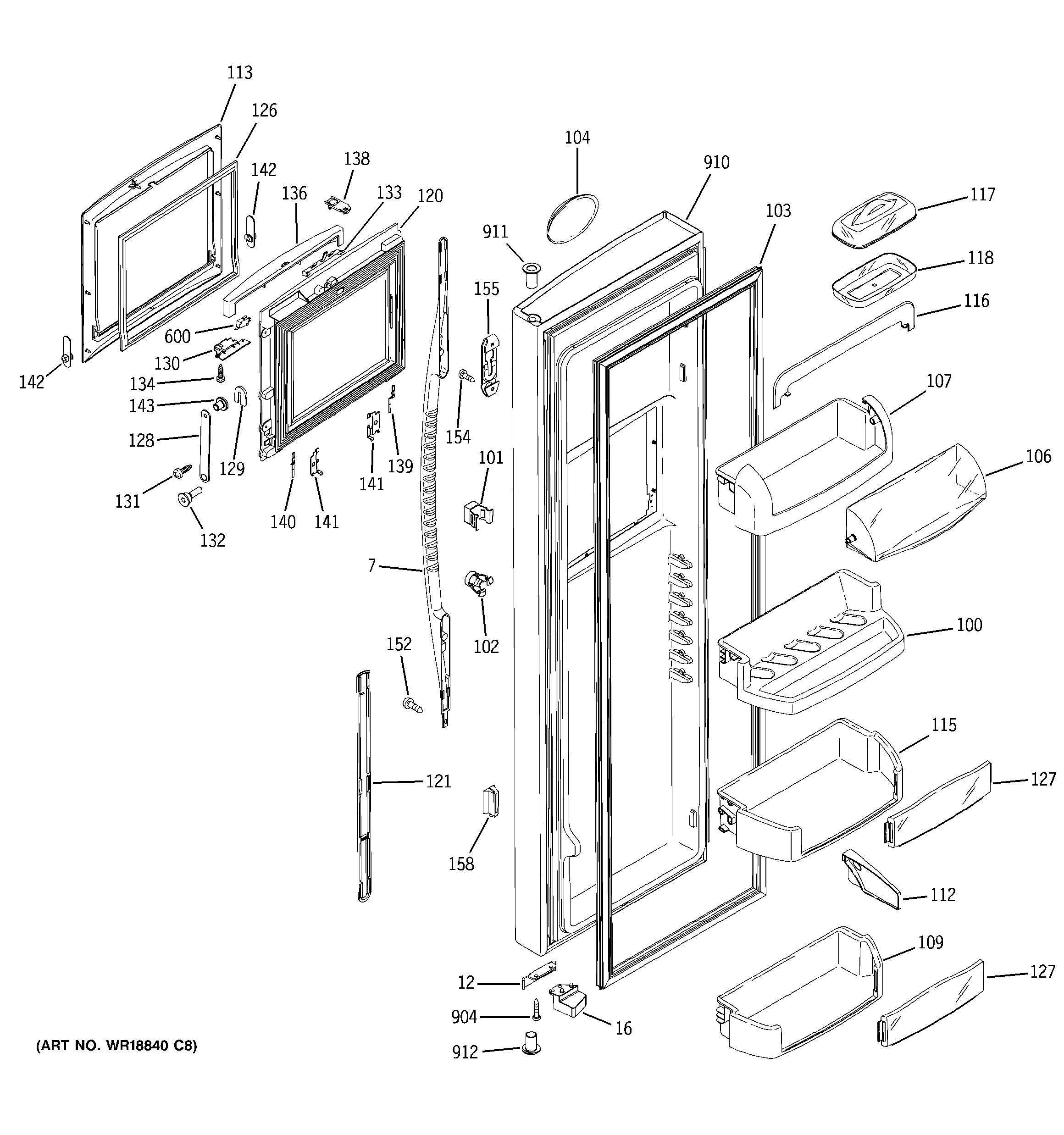 GE PSS29NHNABB fresh food door diagram