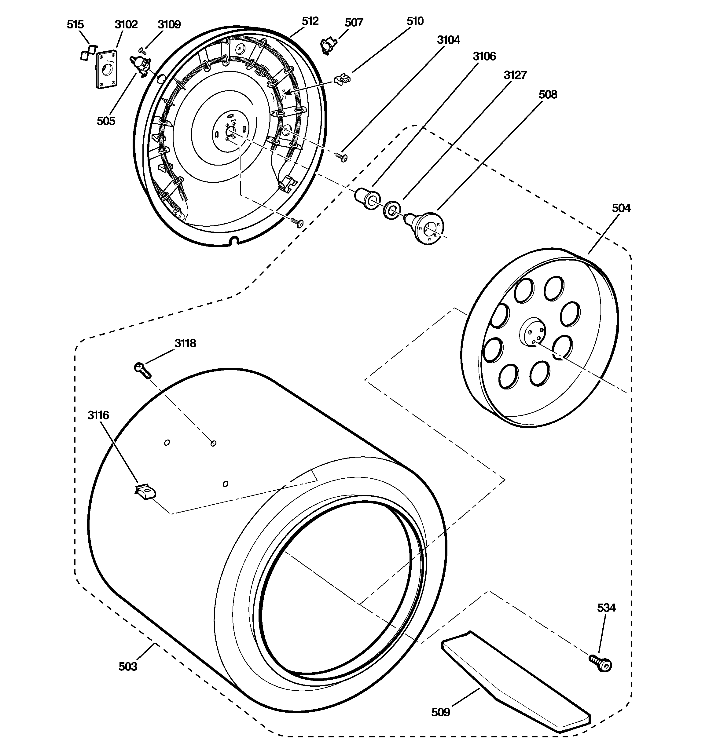 GE DSKS433EB1WW drum diagram