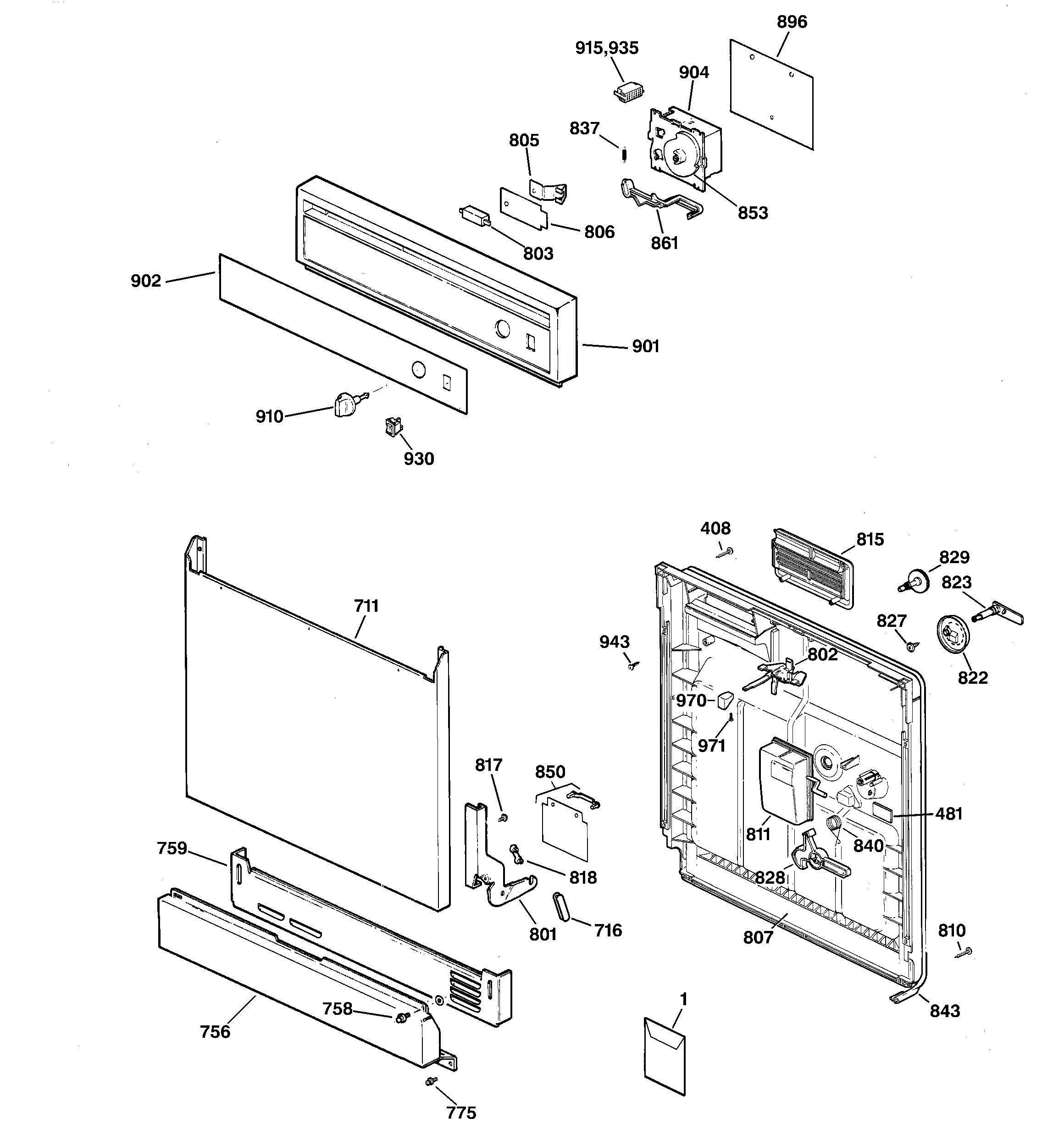 Hotpoint HDA1000Z04WH escutcheon & door assembly diagram