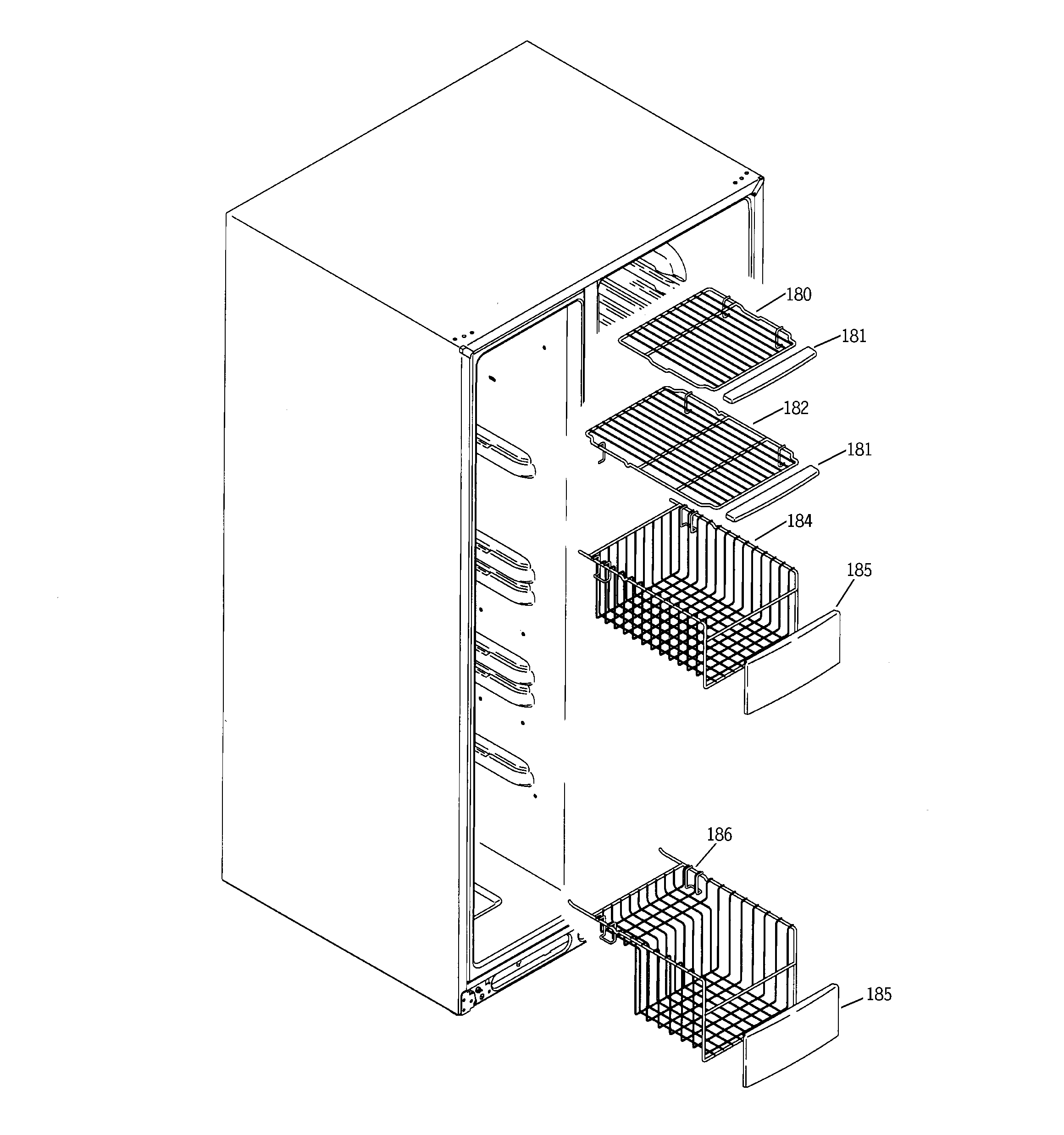 Hotpoint HSK29MGMFCCC freezer shelves diagram