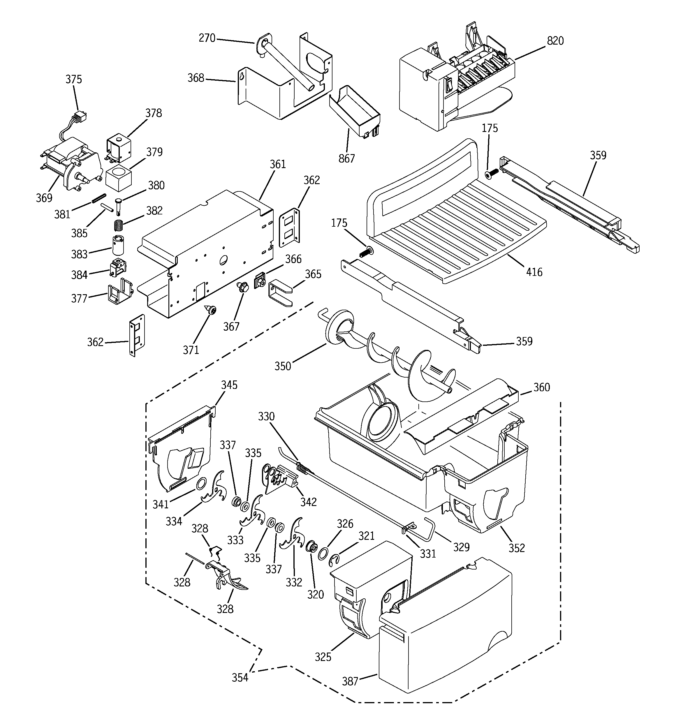 Hotpoint HSK29MGMFCCC ice maker & dispenser diagram