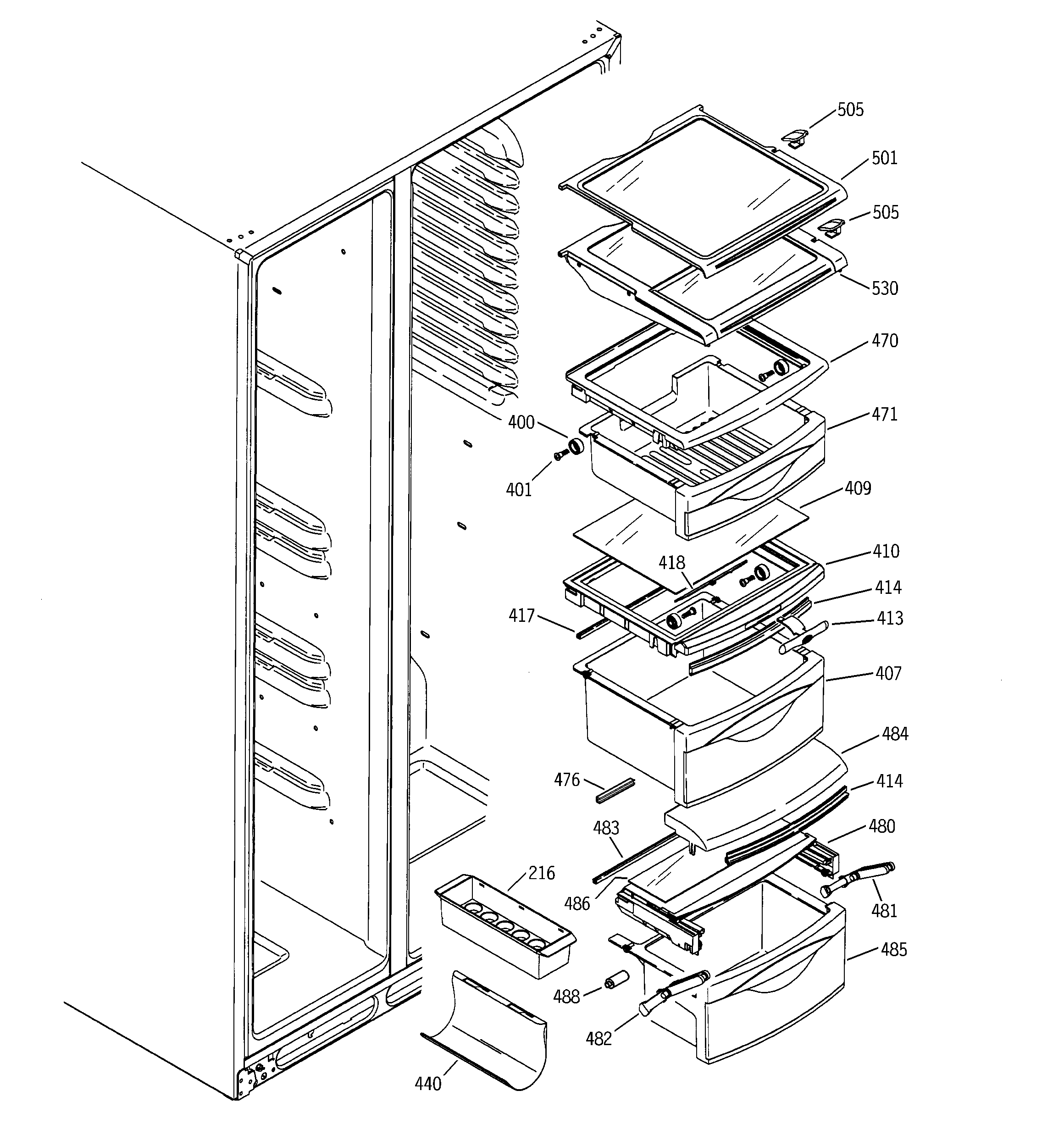 Hotpoint HSK29MGMFCCC fresh food shelves diagram