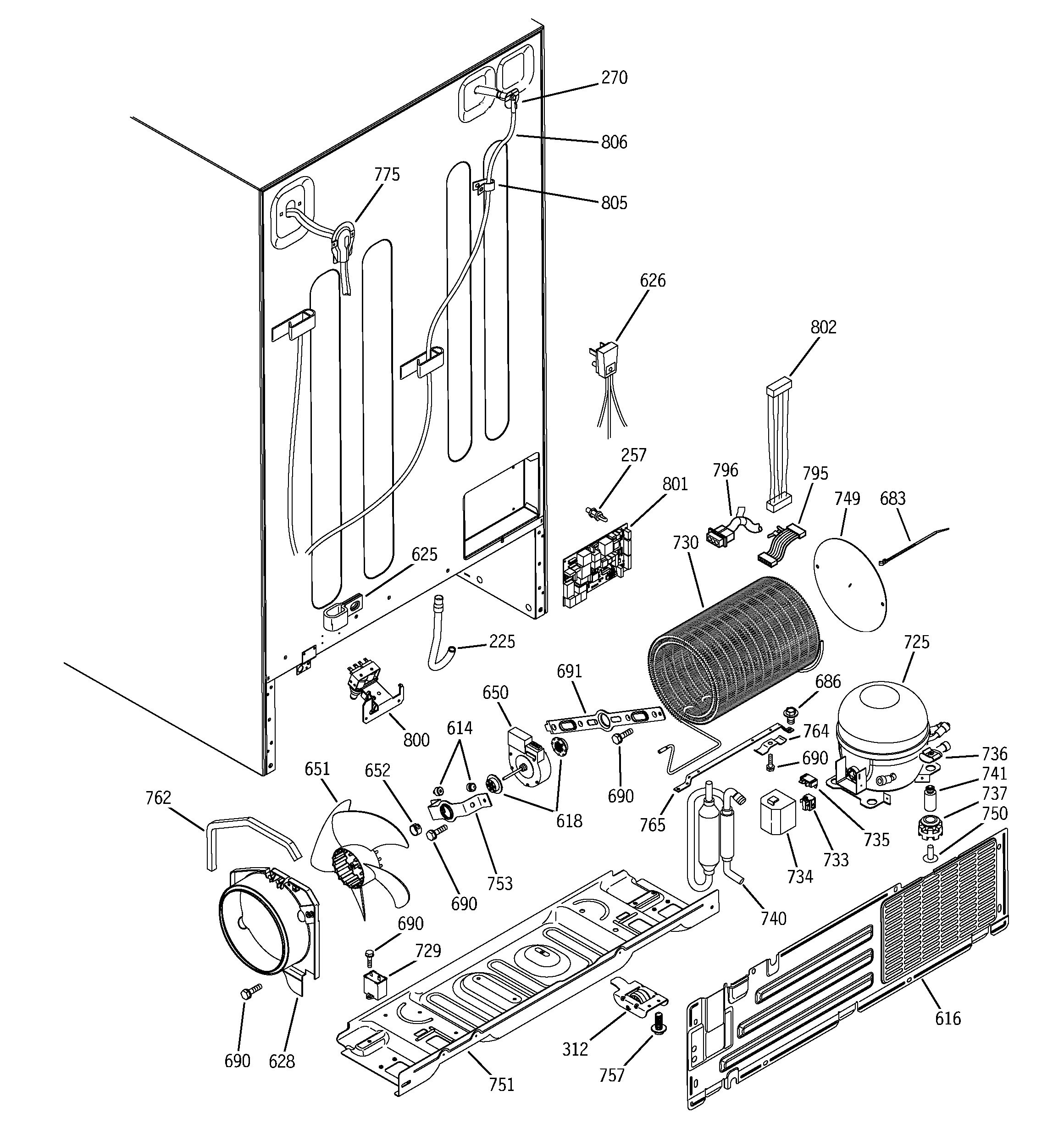 Hotpoint HSK29MGMFCCC sealed system & mother board diagram