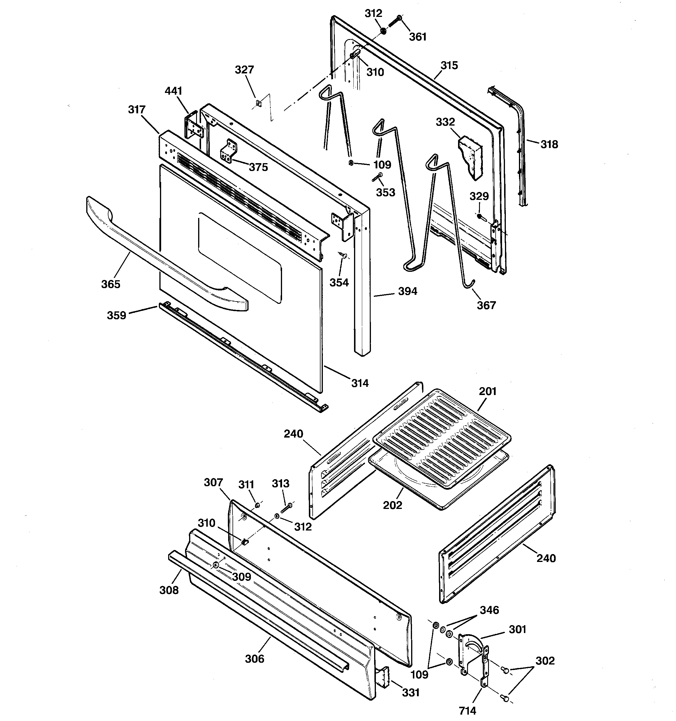 GE LGB116BPA5WH door & drawer parts diagram