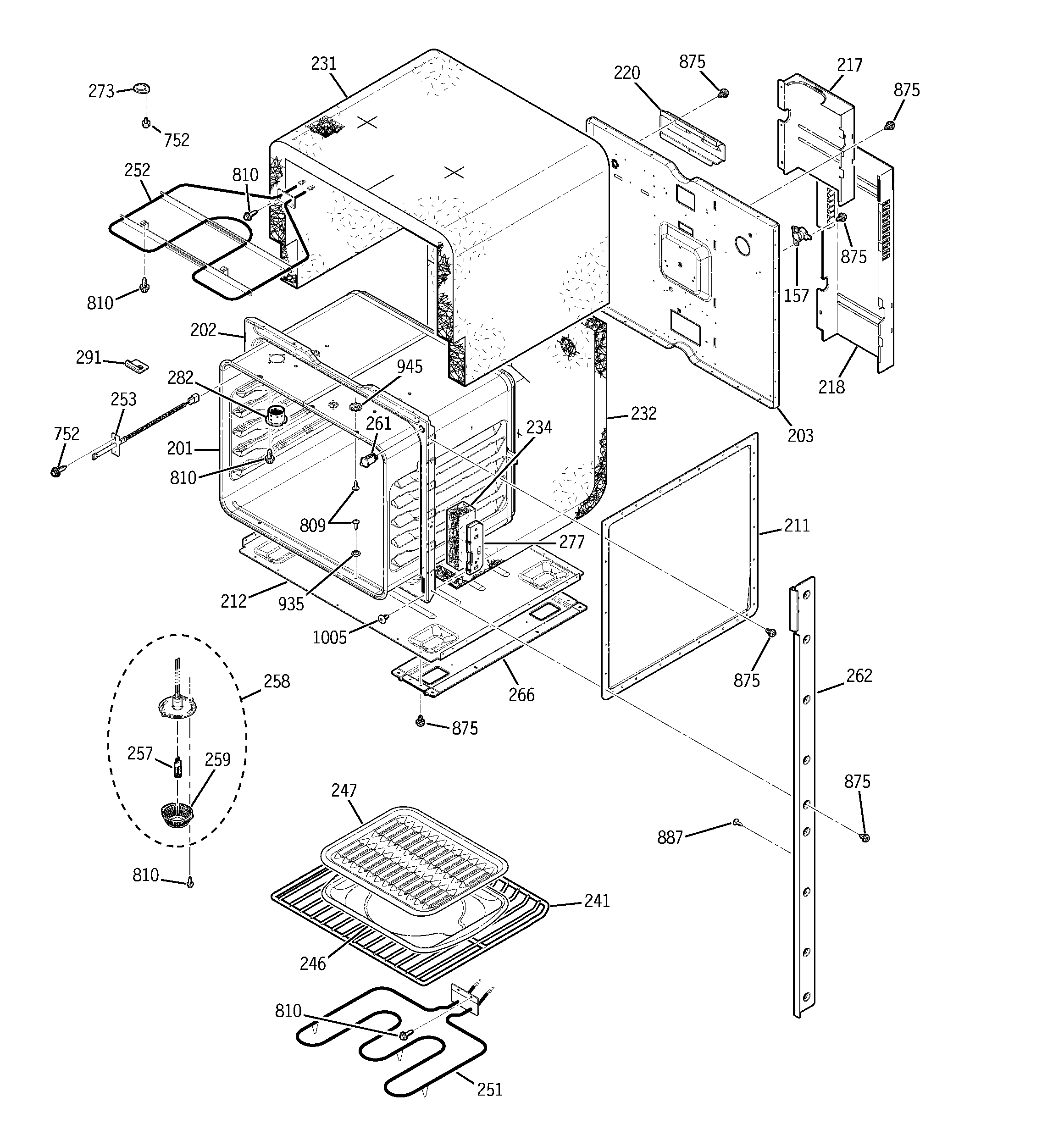 GE JKP28BF1BB upper body diagram