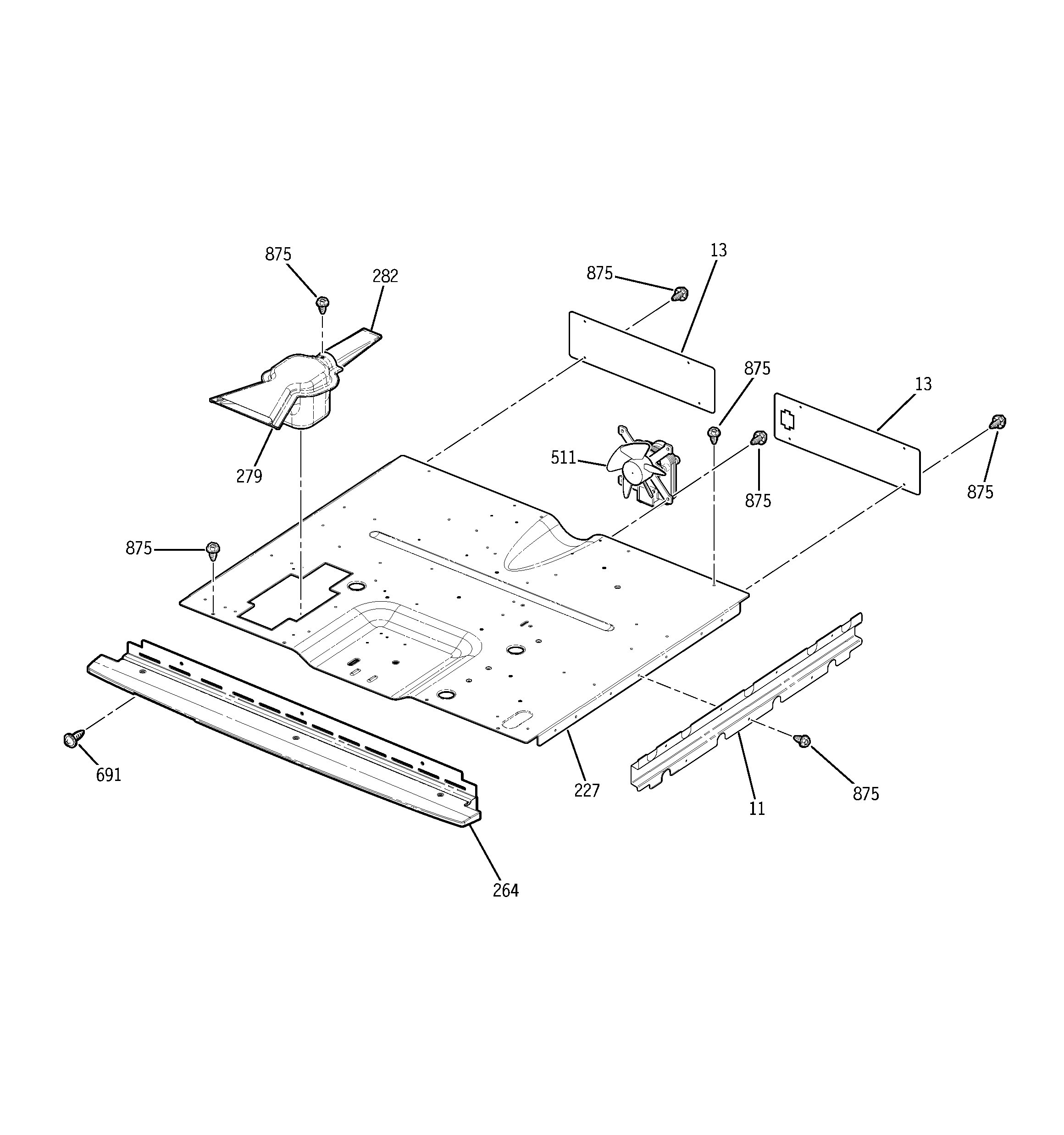 GE JKP28BF1BB center spacer diagram