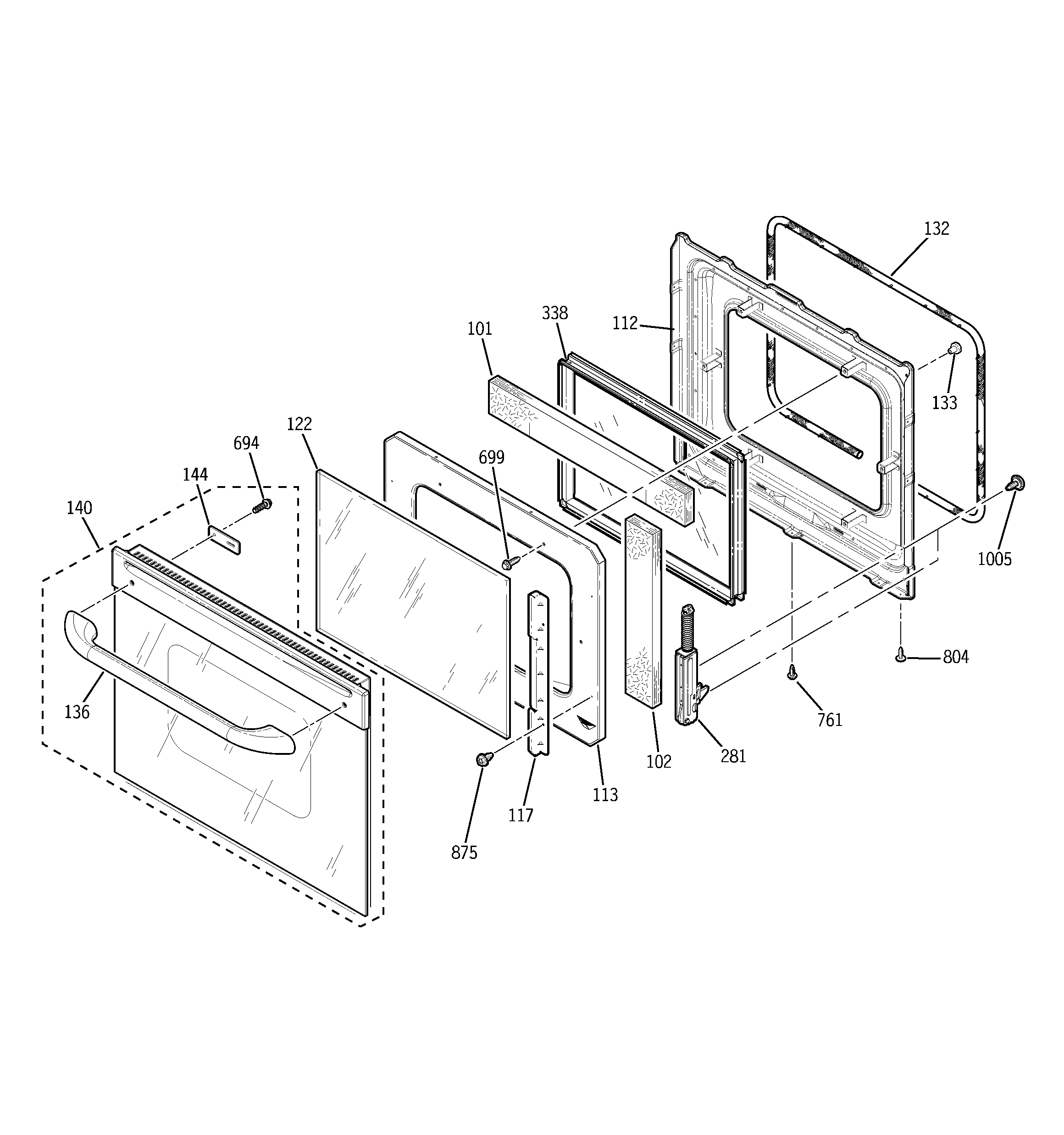 GE JKP28BF1BB upper door diagram