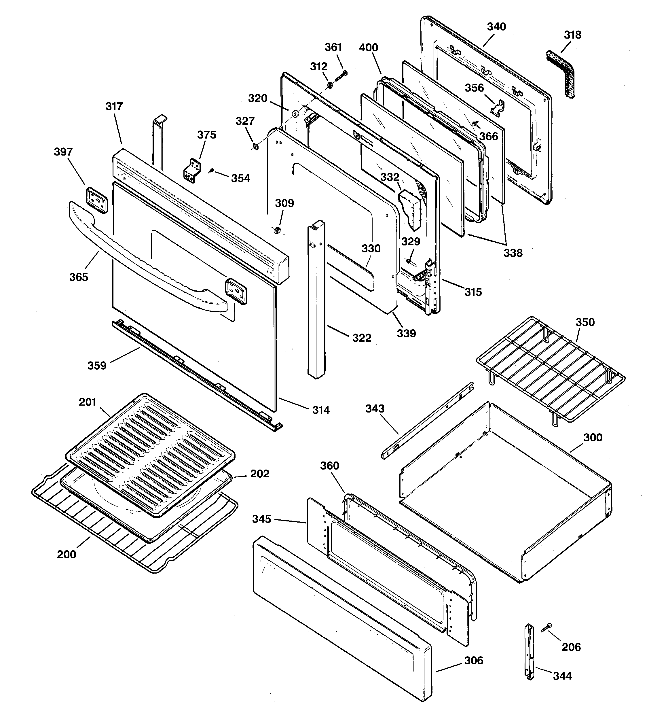 GE JGBP79WEB6WW door & drawer parts diagram