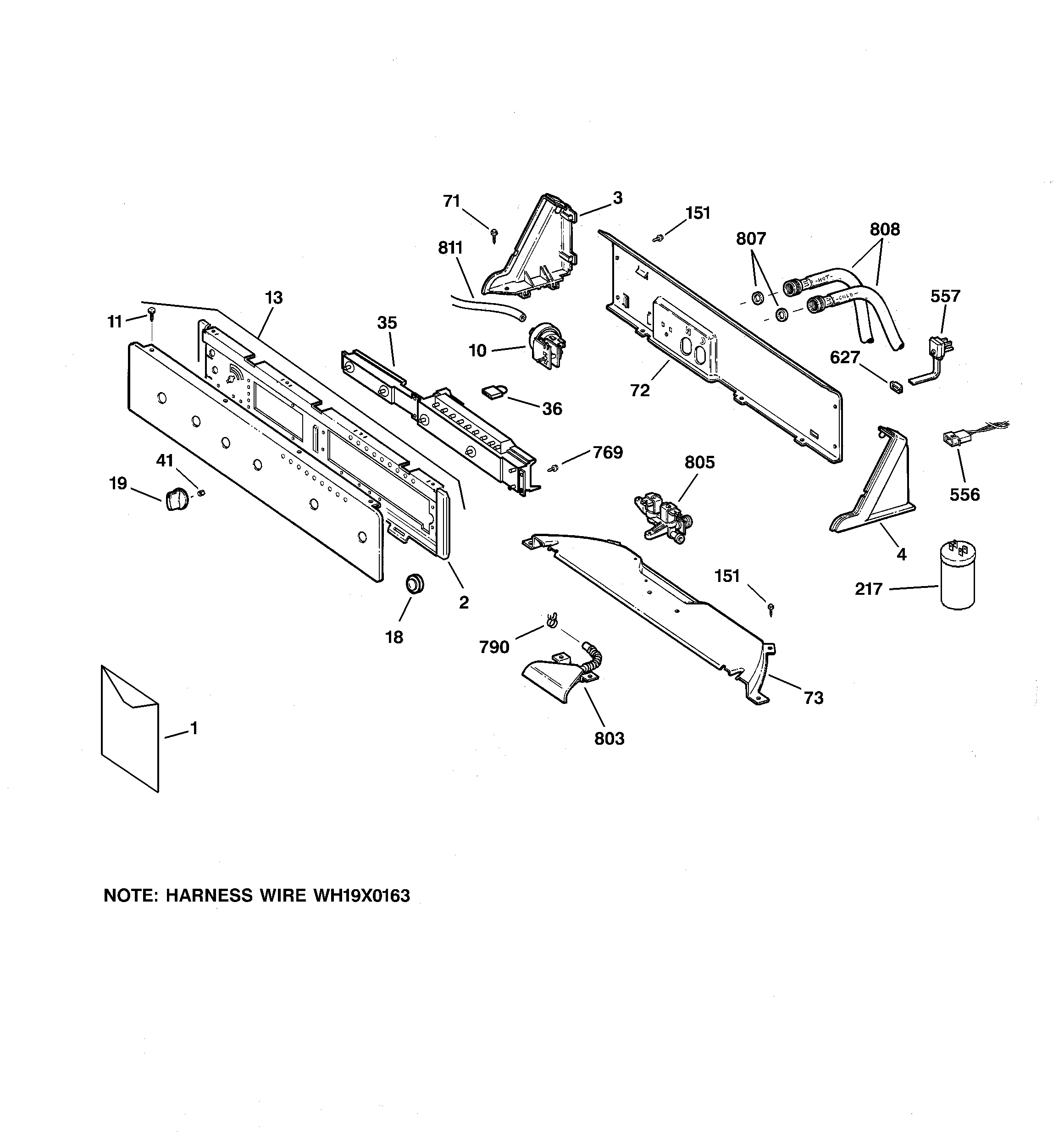 GE WJSE4150B2WW controls & backsplash diagram