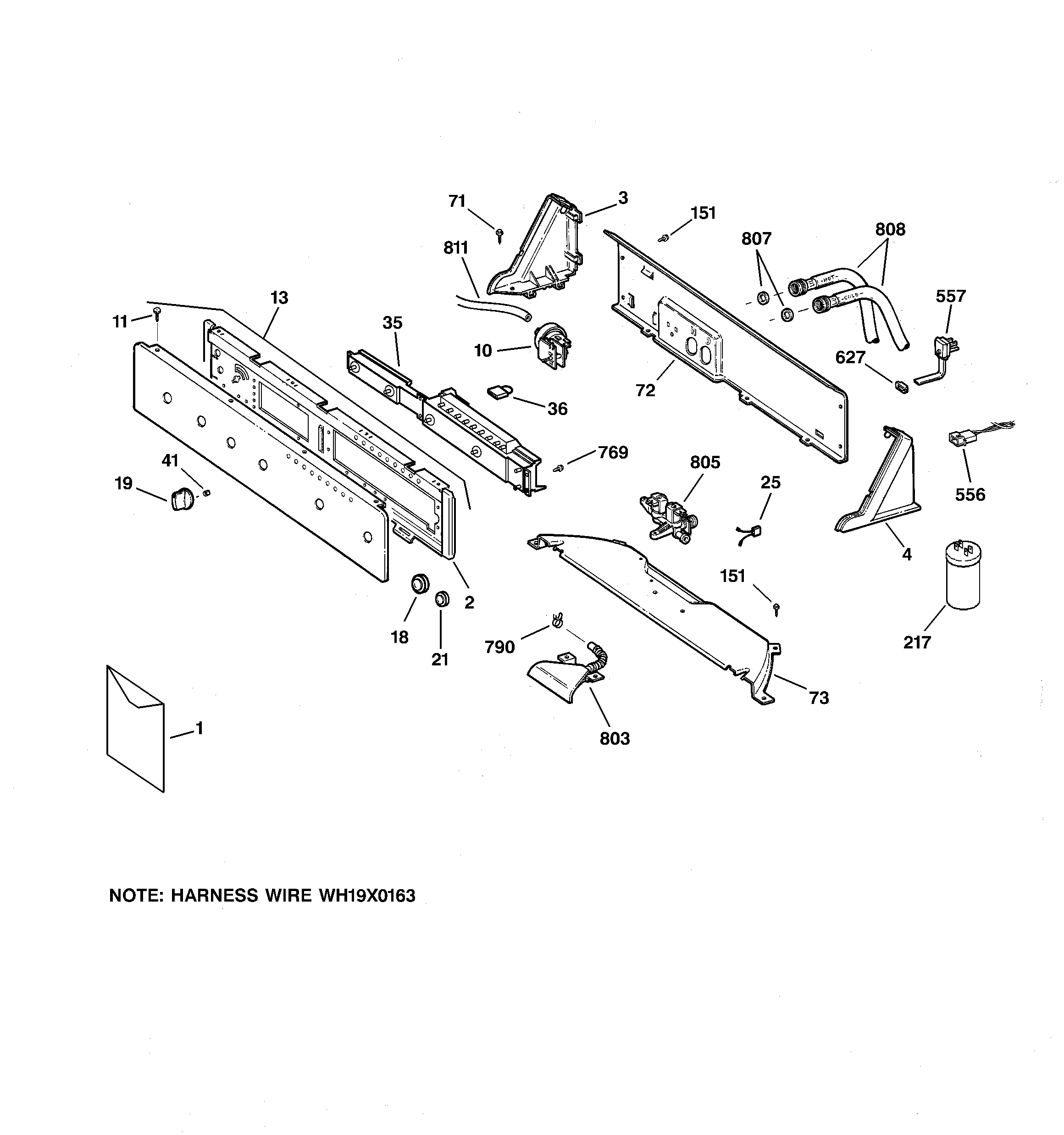 GE WBSE6210B1WW controls & backsplash diagram
