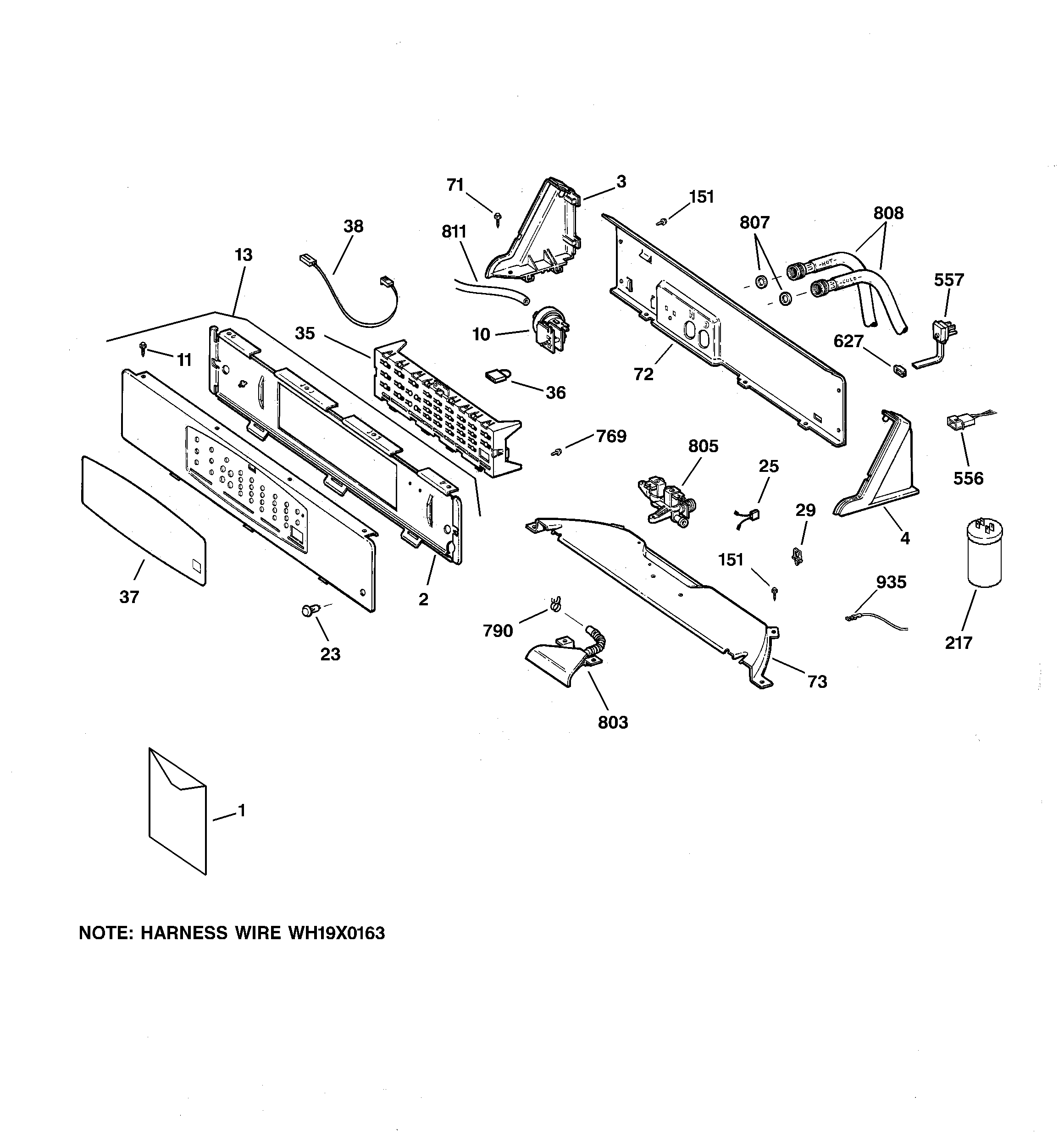 GE WHSB8000B1CC controls & backsplash diagram