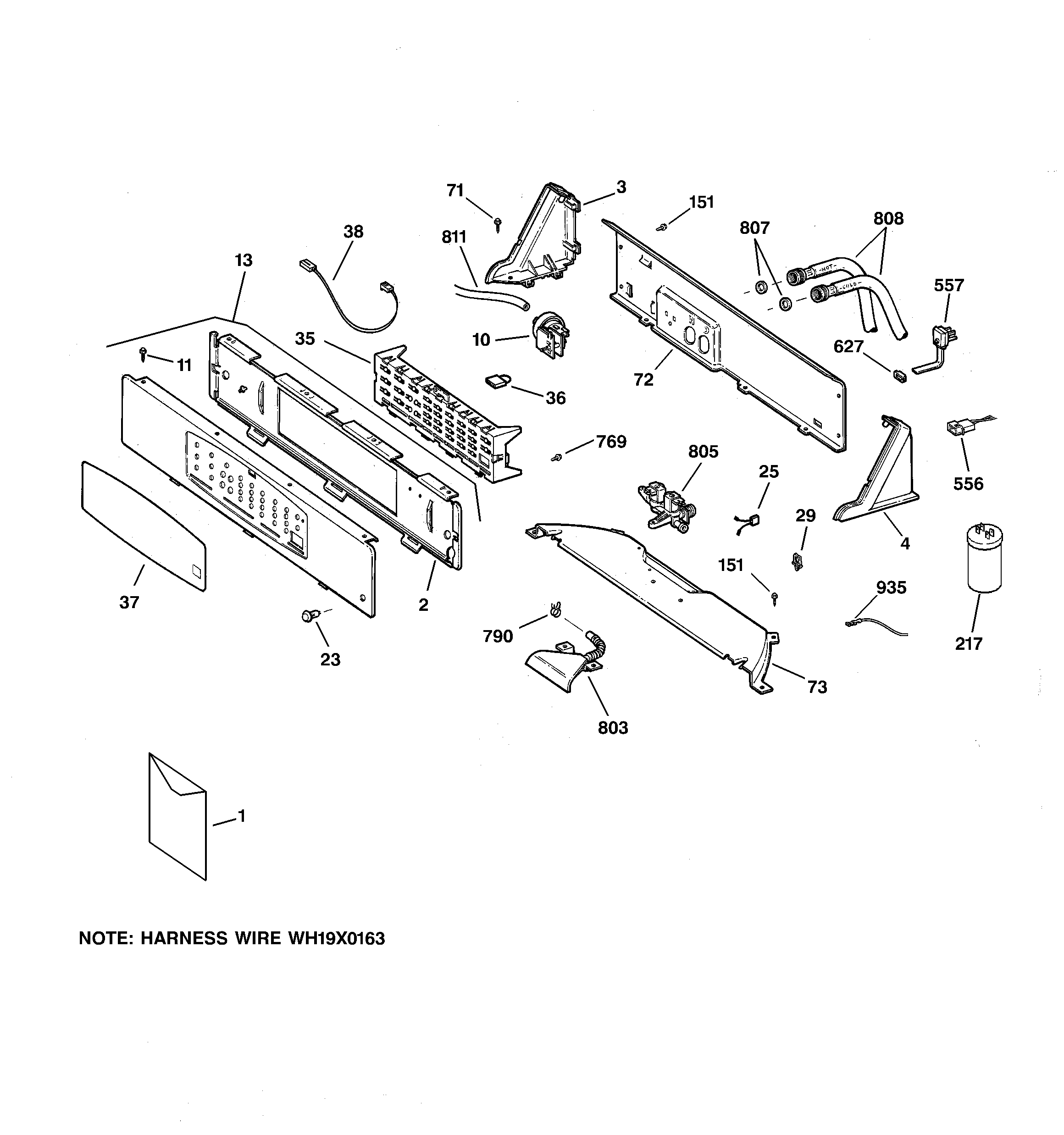 GE WNSB8060B1CC controls & backsplash diagram