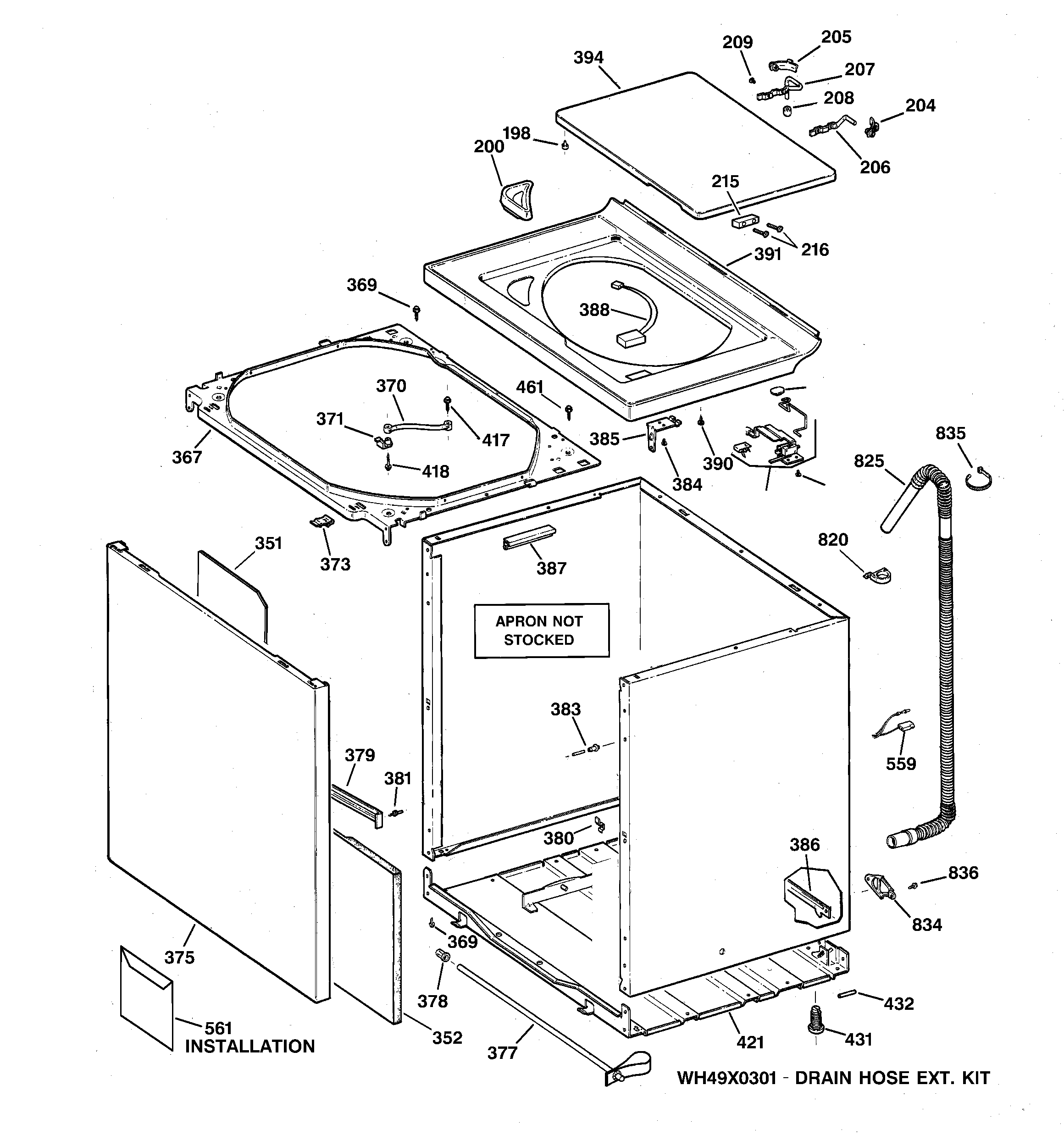 GE WNSB8060B1CC cabinet, cover & front panel diagram