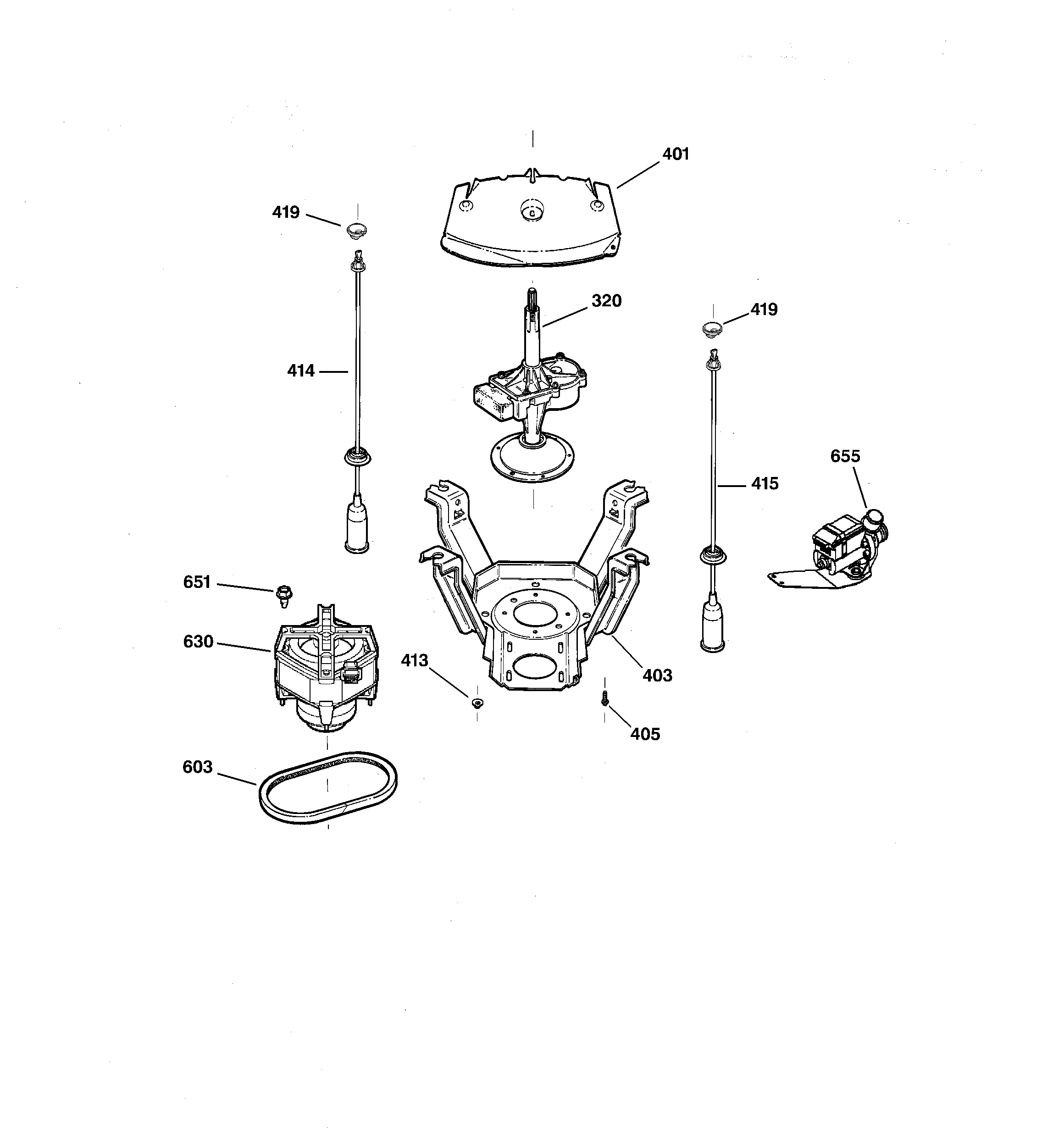 GE WNSB8060B1CC suspension, pump & drive components diagram