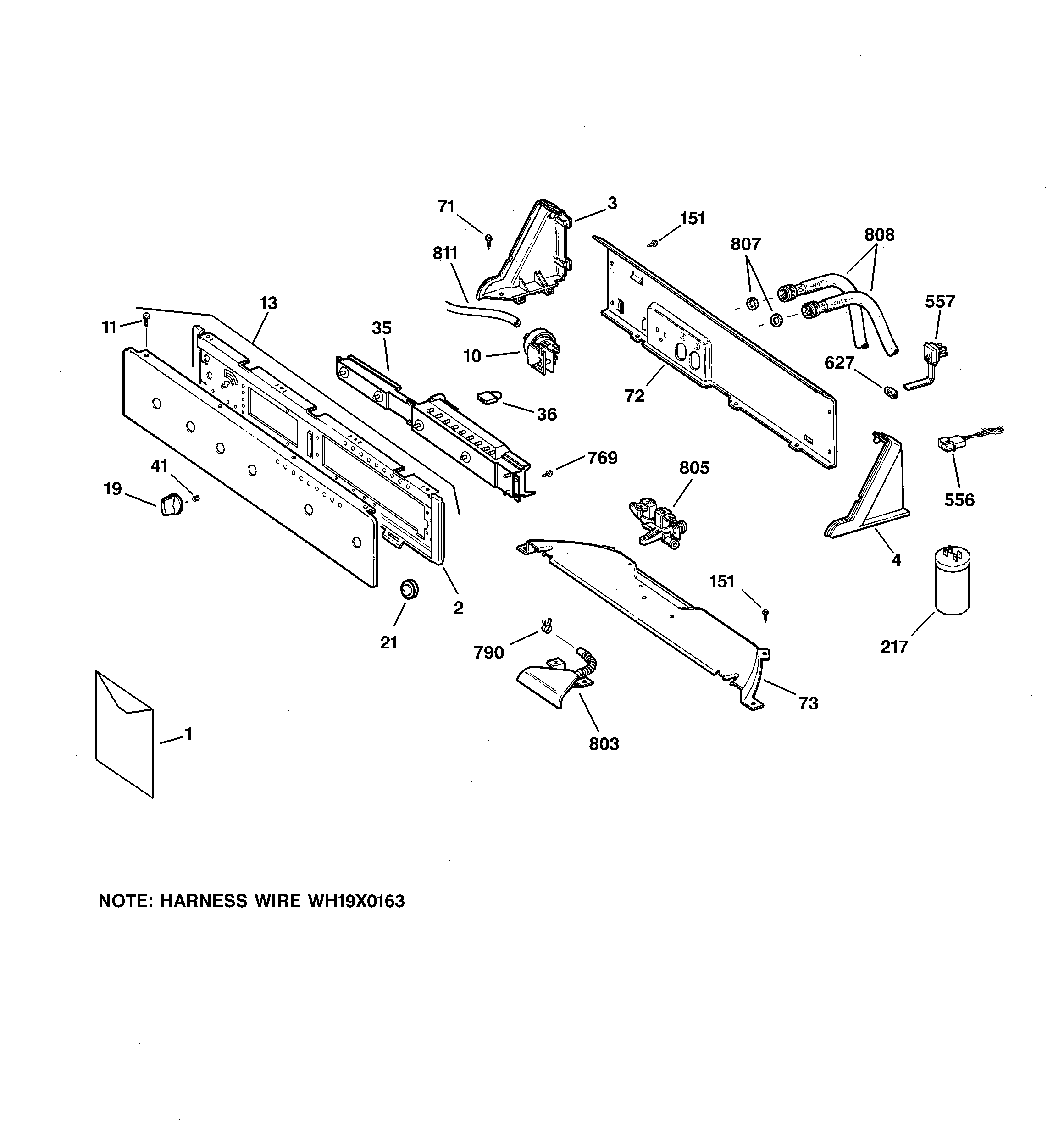 GE WLE4000B2WW controls & backsplash diagram