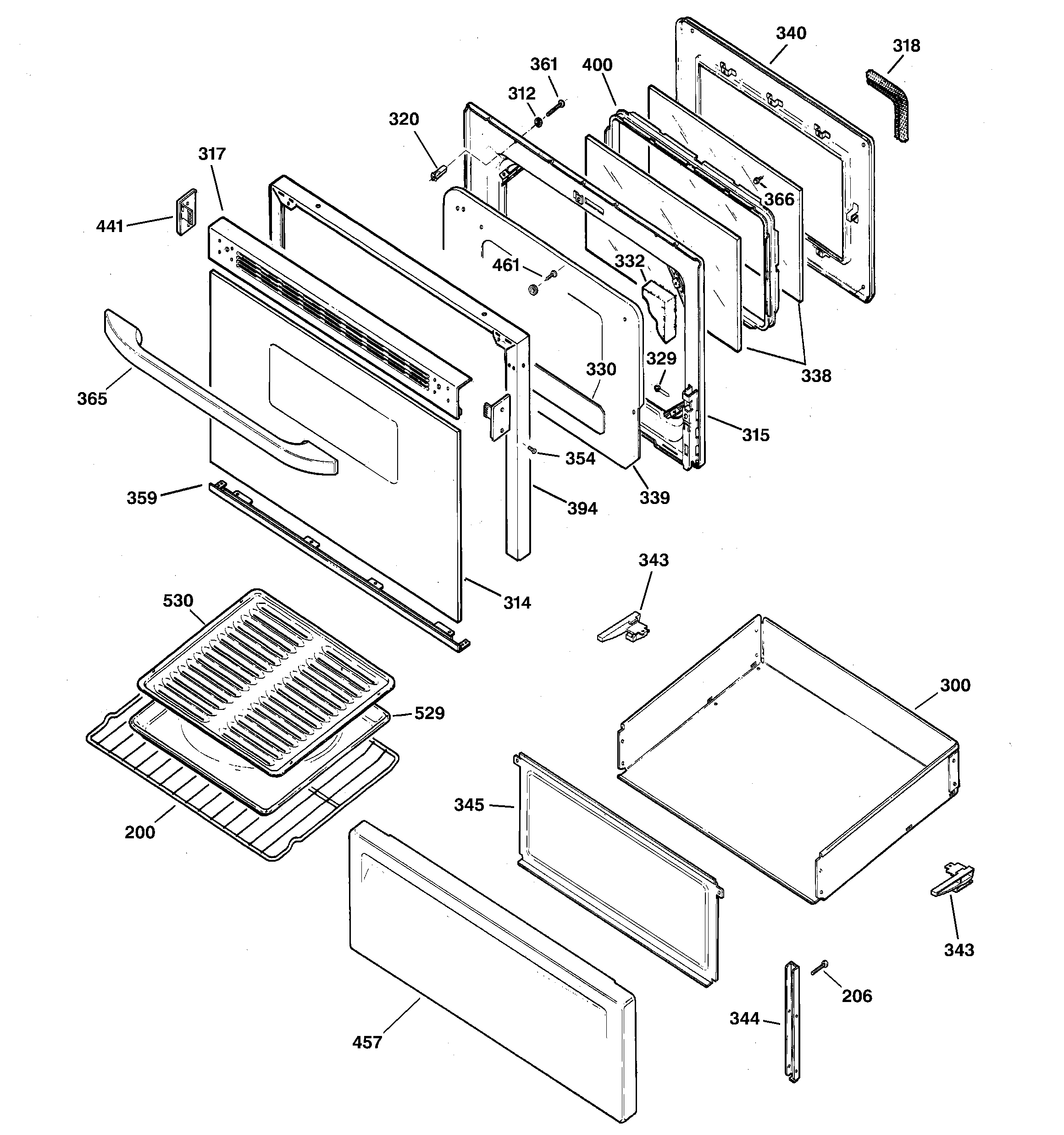 GE JBP62BD4WH door & drawer parts diagram