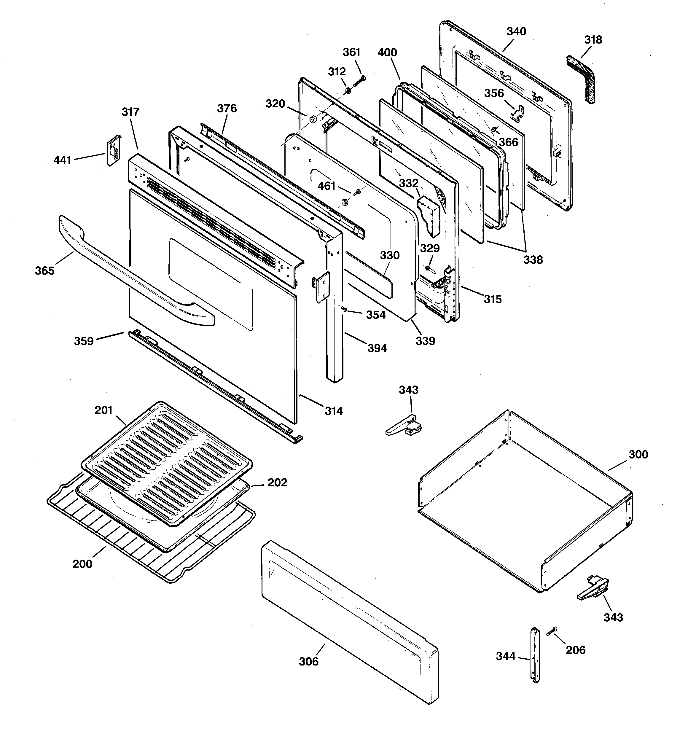 GE JGBP35DED4CC door & drawer parts diagram