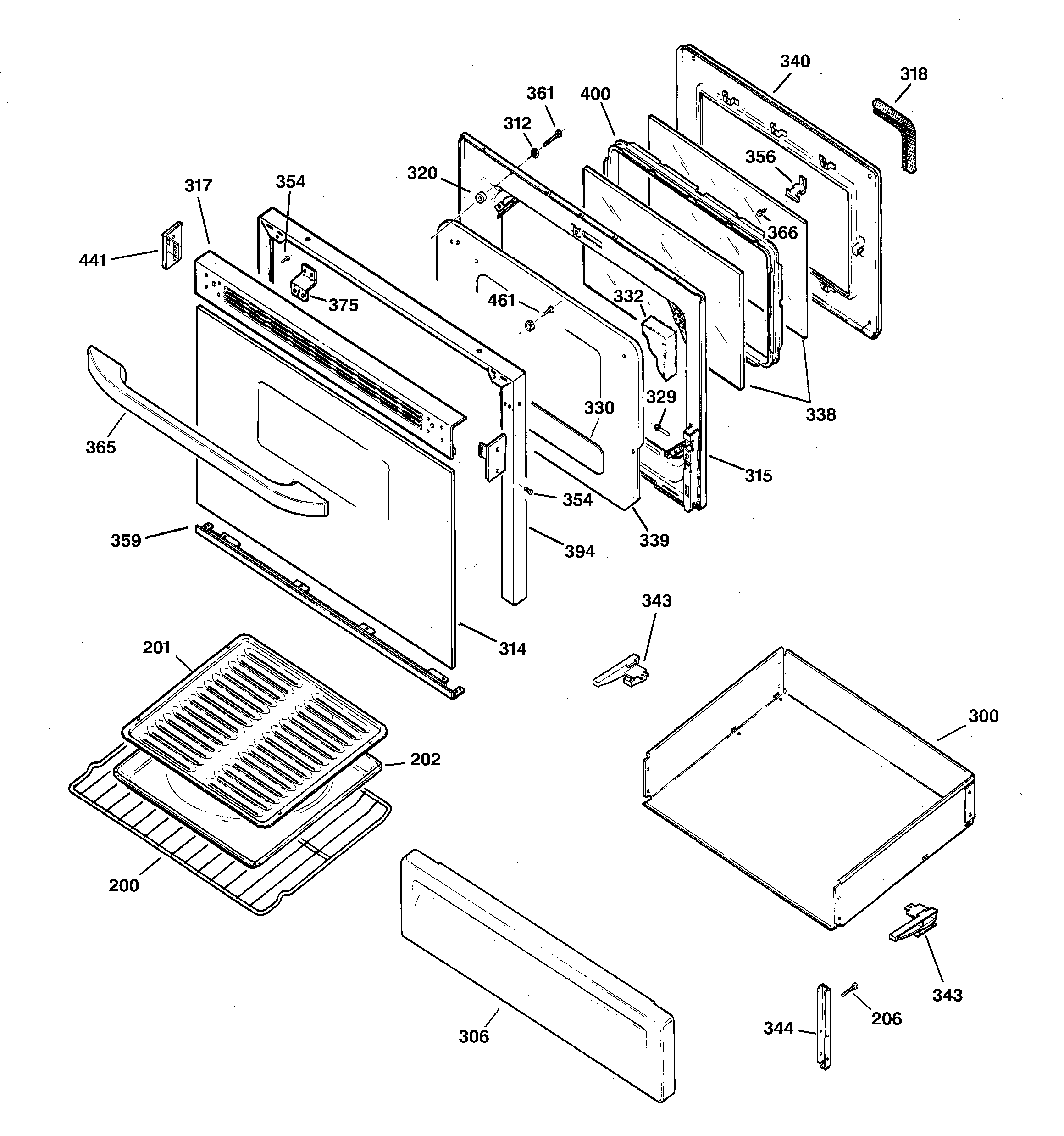 Hotpoint RGB845BEC3WH door & drawer parts diagram