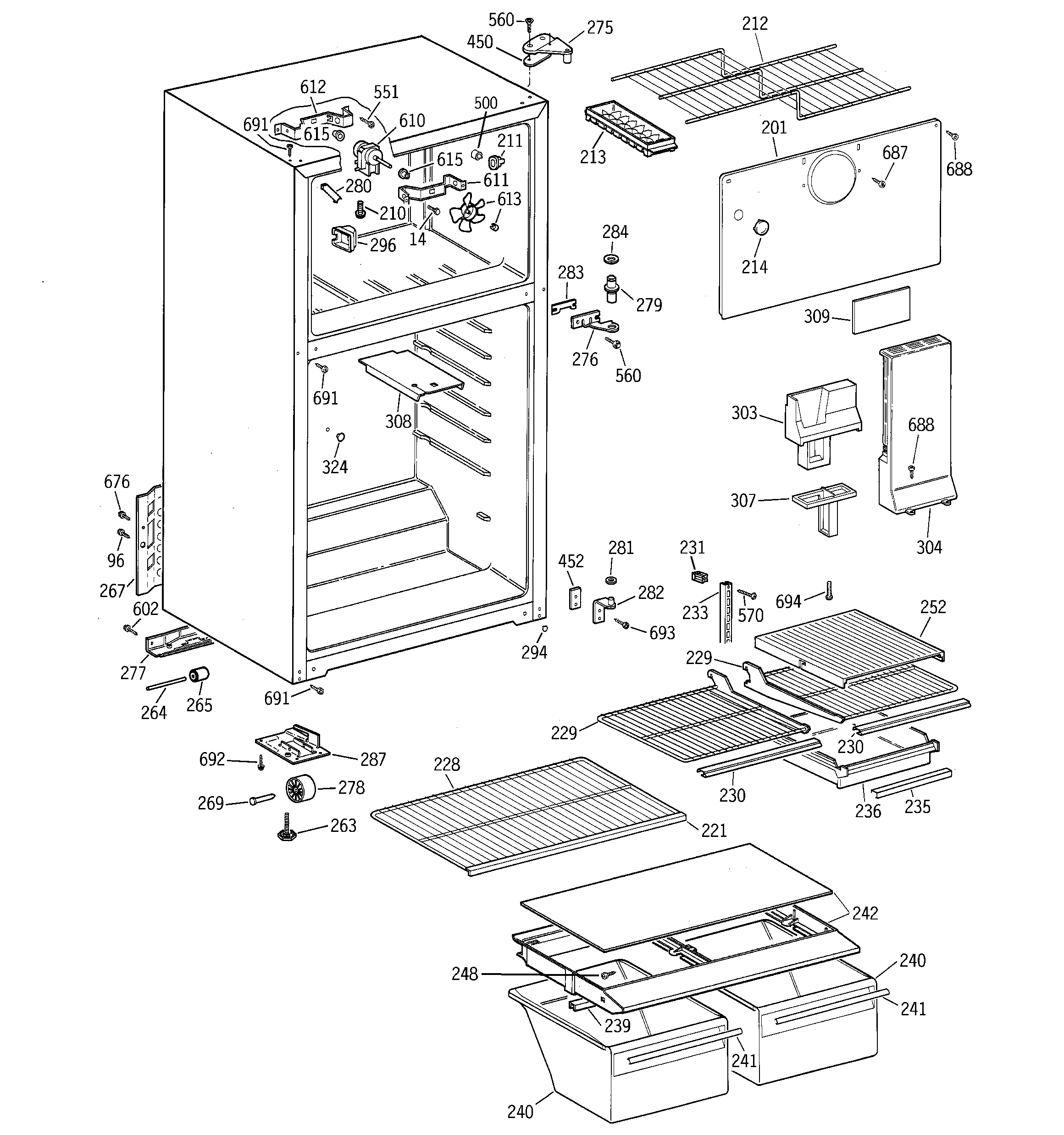 GE GTT18FBMFRCC cabinet diagram
