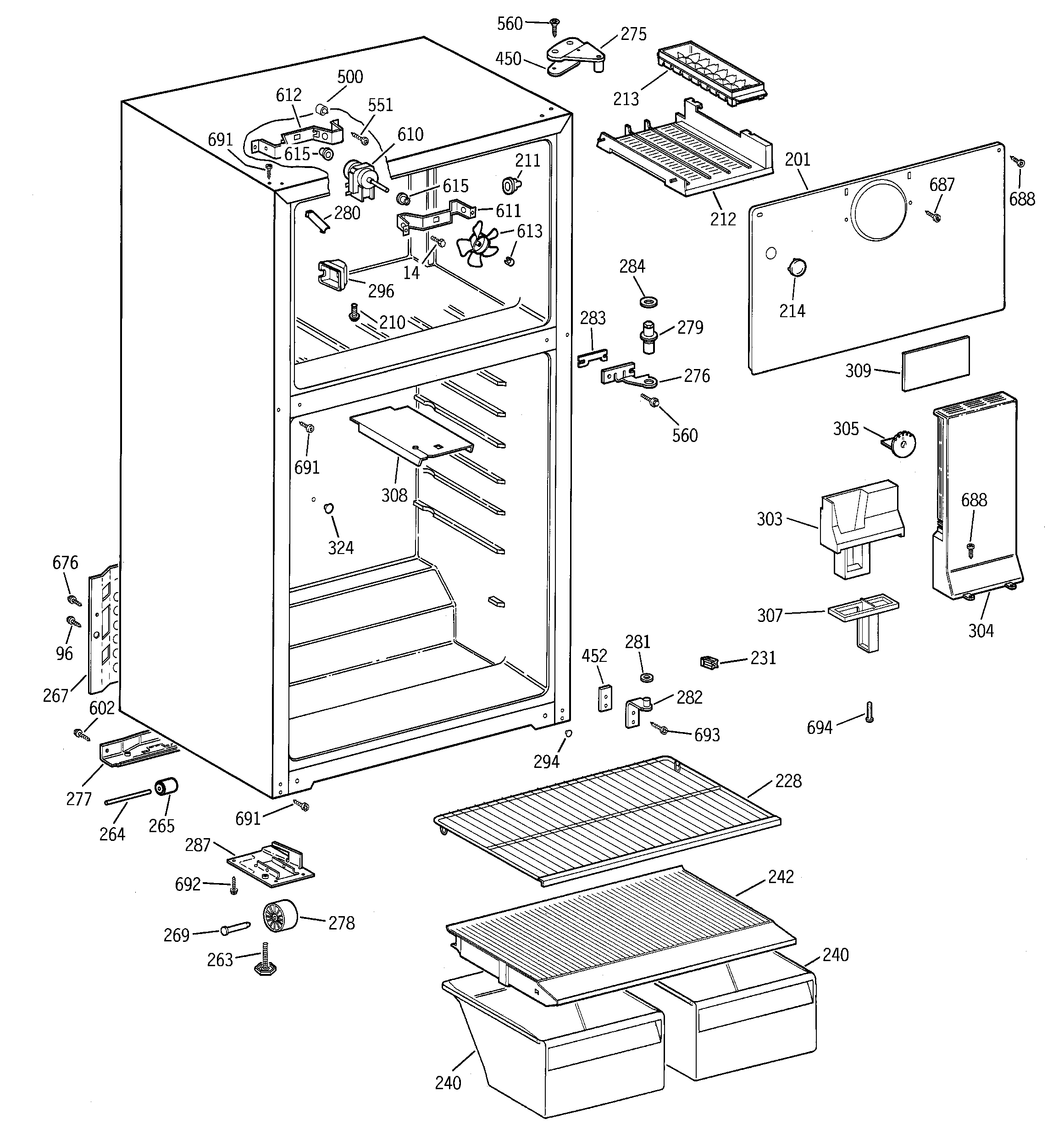 GE GTR18BBMFRCC cabinet diagram