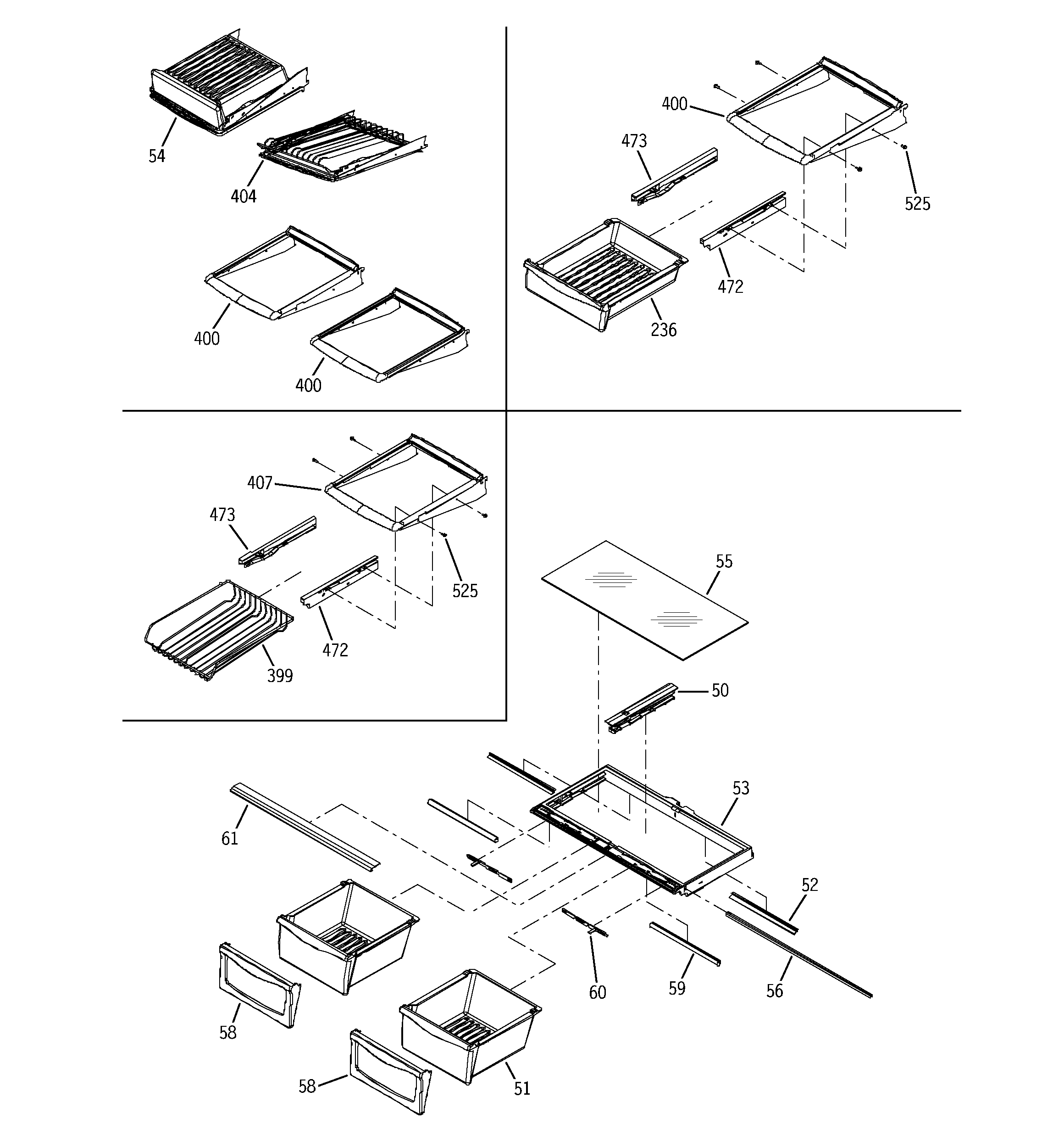 GE PDS22SBNBS shelving assemblies diagram