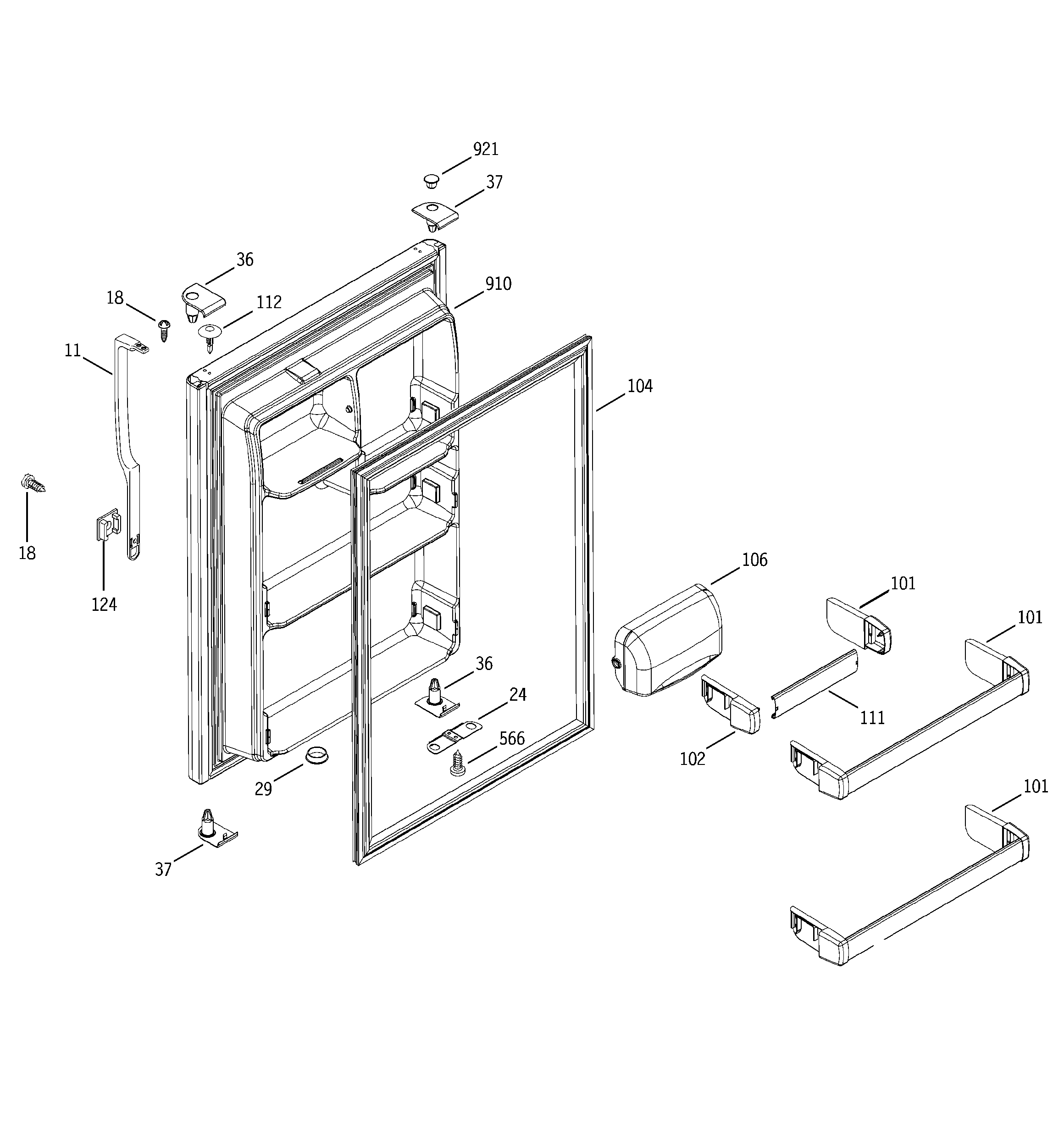 GE STS18ICMDRWW fresh food door diagram