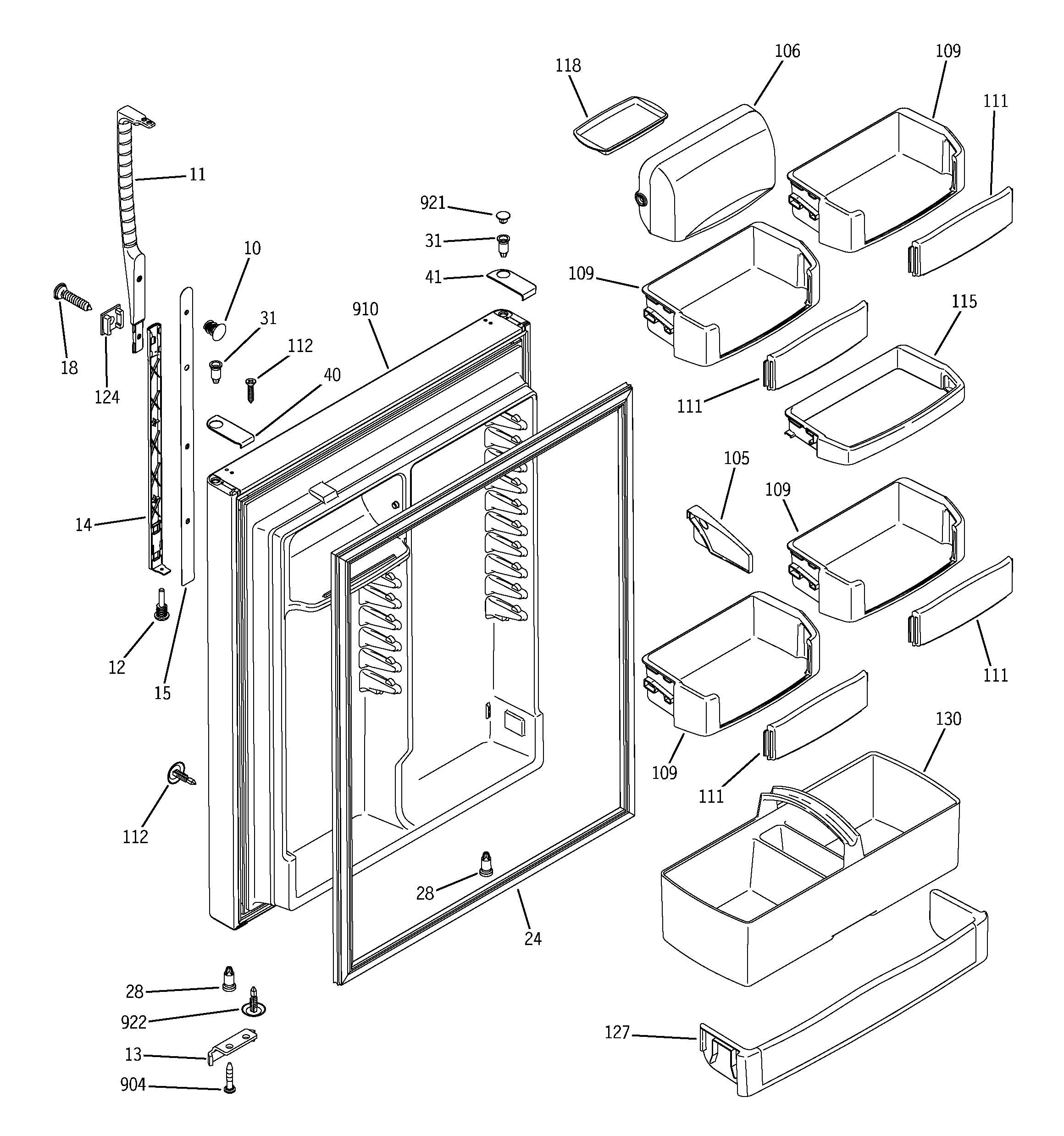 GE PTG22LBMARBB fresh food door diagram