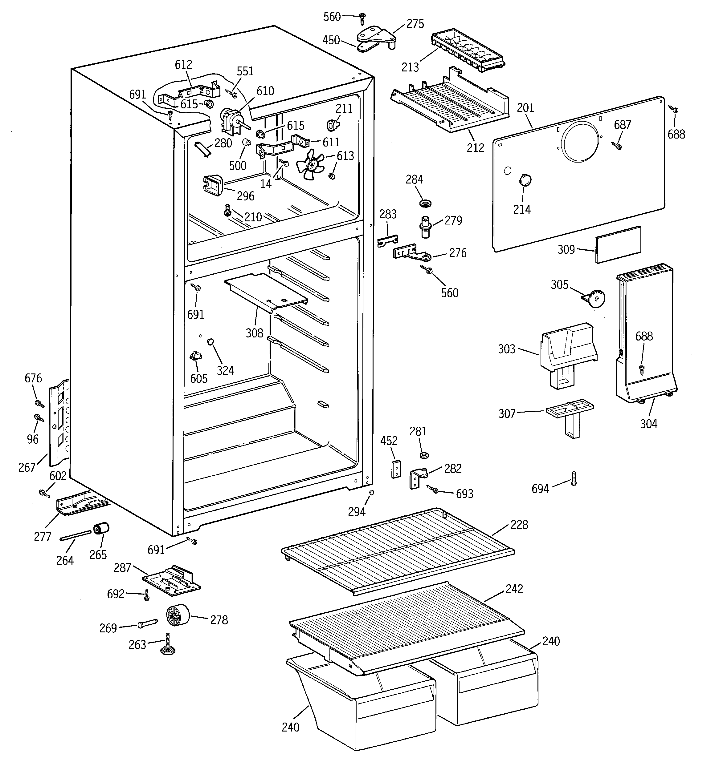 GE GTT15BBMFRWW cabinet diagram