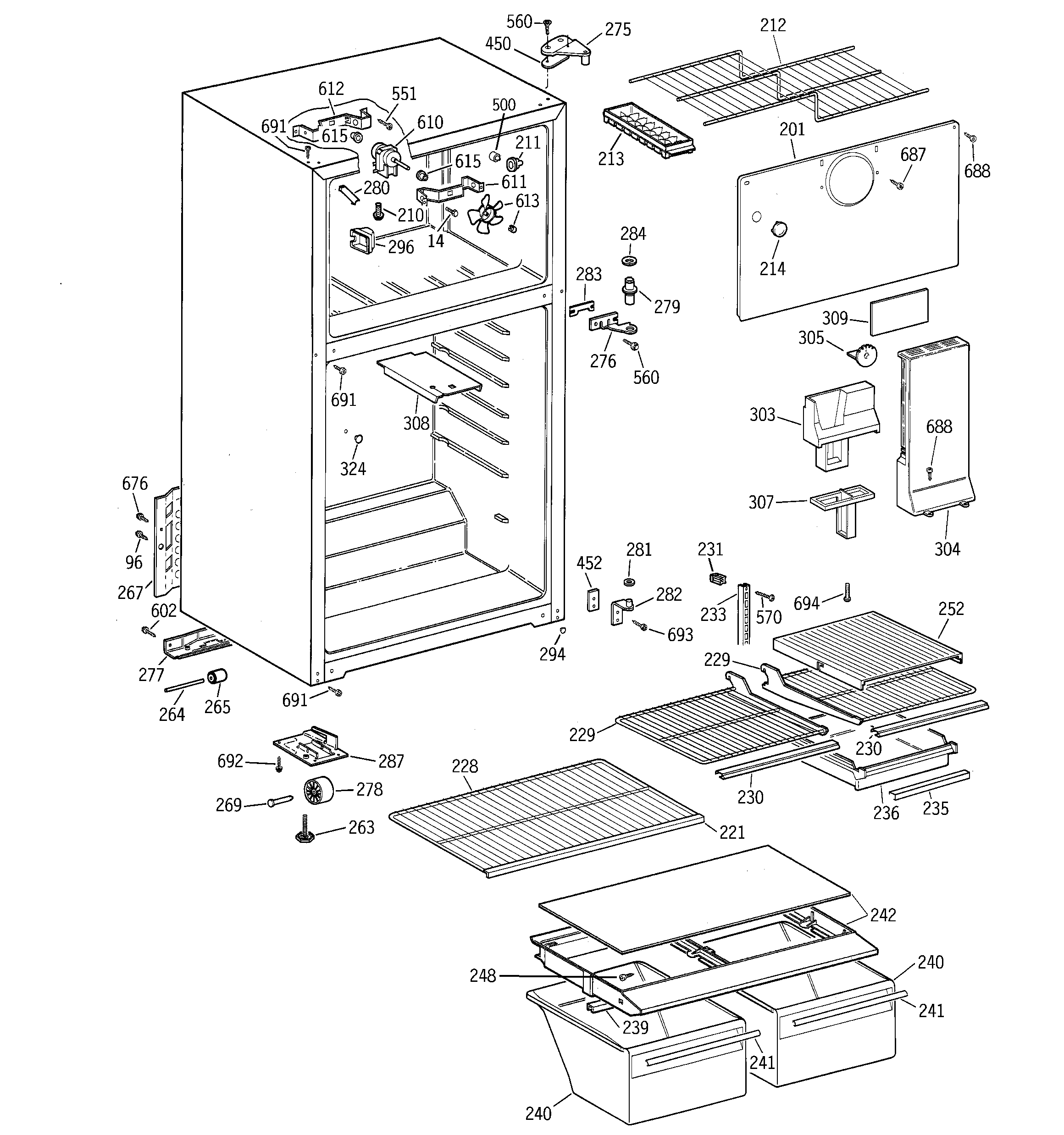 GE GTT15FBMFRWW cabinet diagram